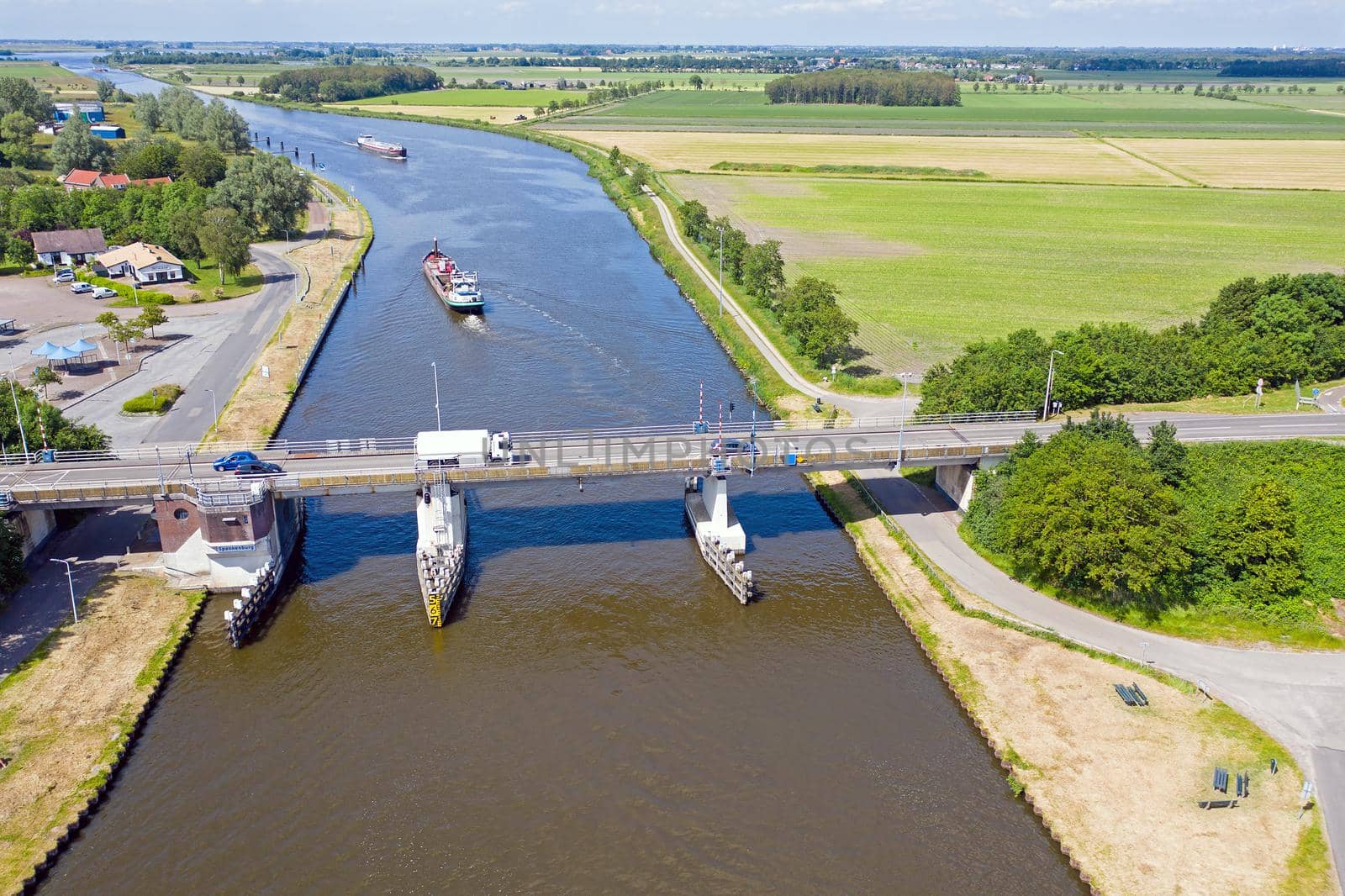 Aerial from freighters at the Spannenburg bridge near Lemmer in the Netherlands by devy