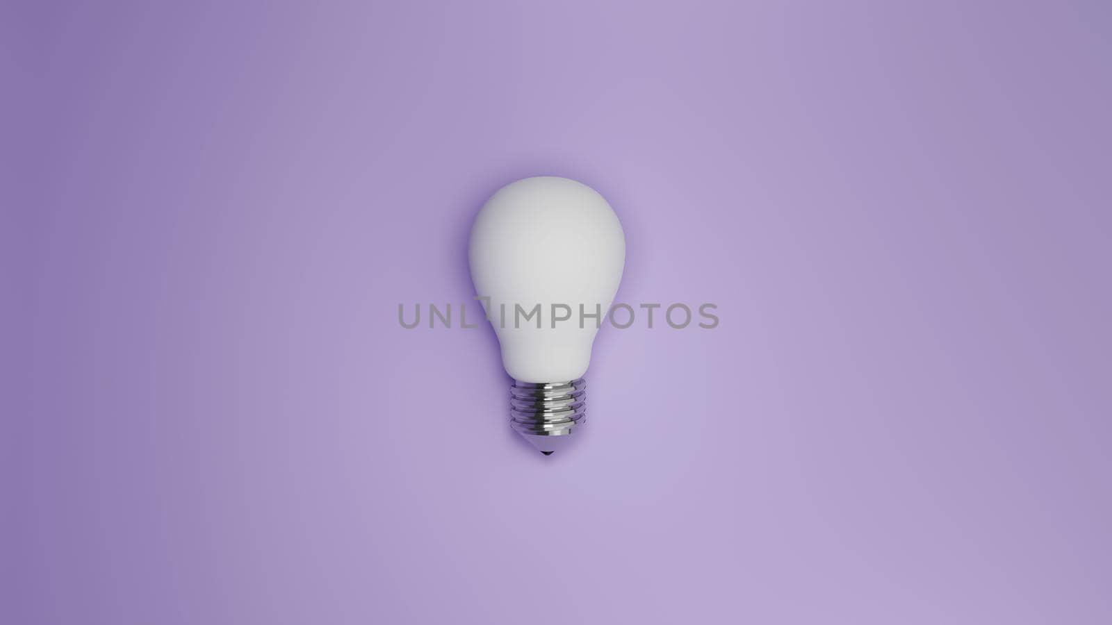 White light bulb on bright purple background in pastel colors.