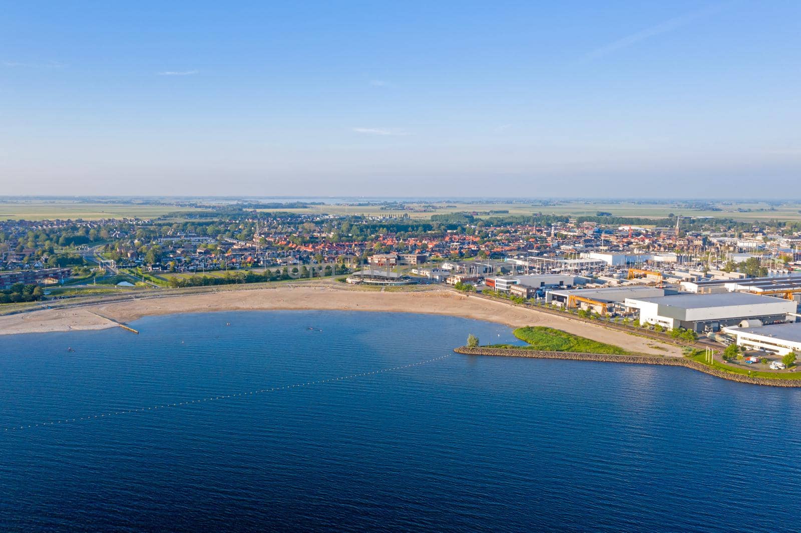 Aerial view on the beach and the city from Lemmer in the Netherlands