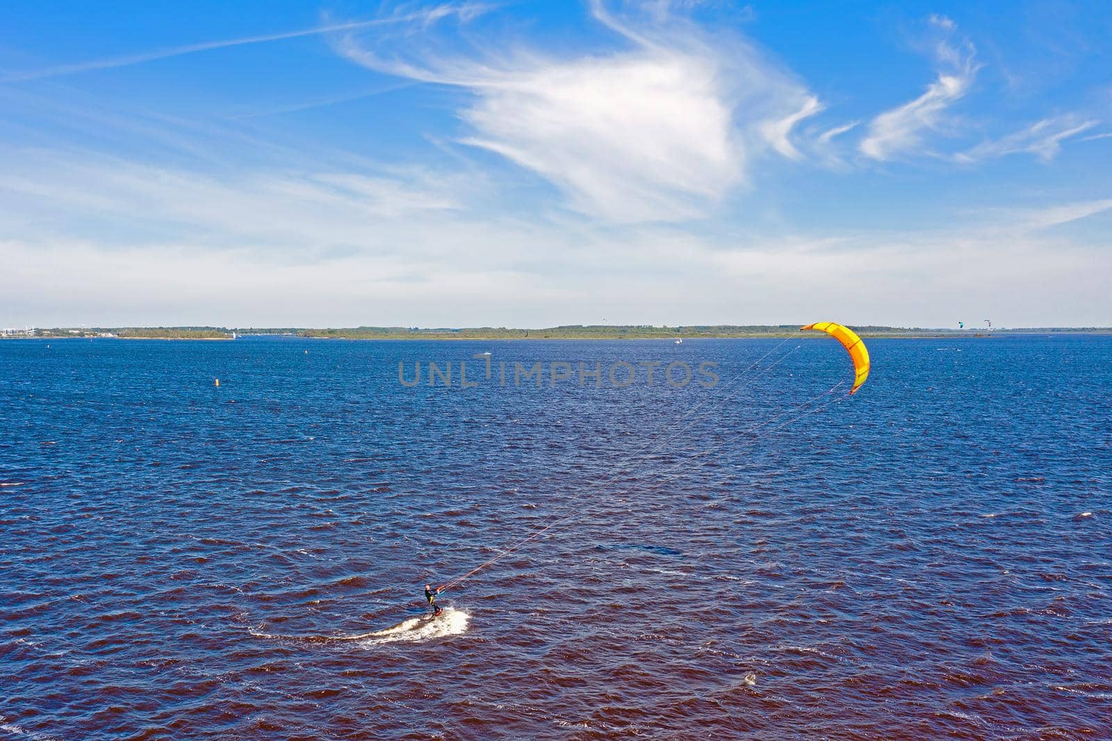 Aerial from kite surfing on Lauwersmeer in Friesland the Netherlands by devy