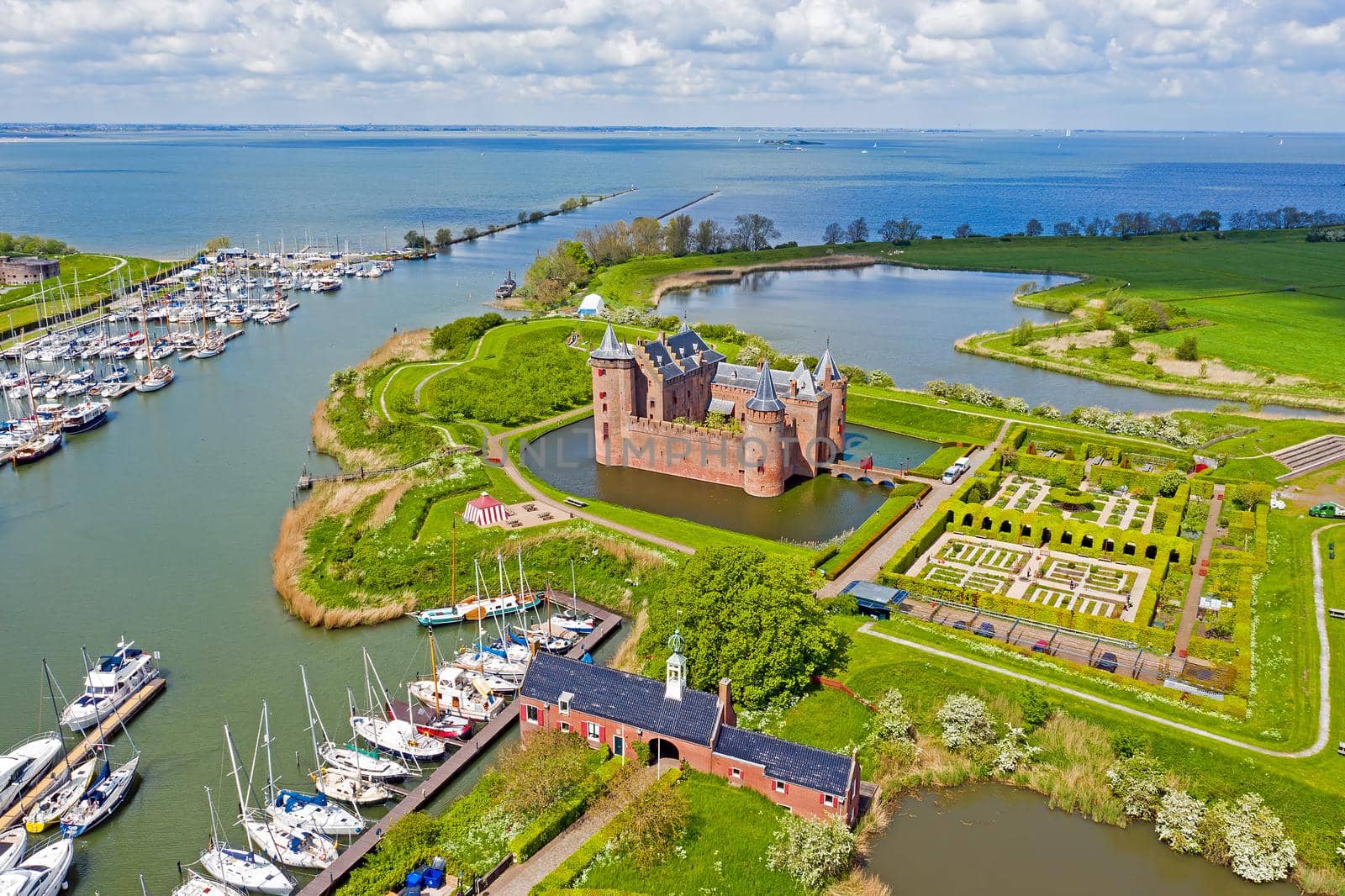 Aerial from the medieval Muiderslot castle at the IJsselmeer in the Netherlands by devy