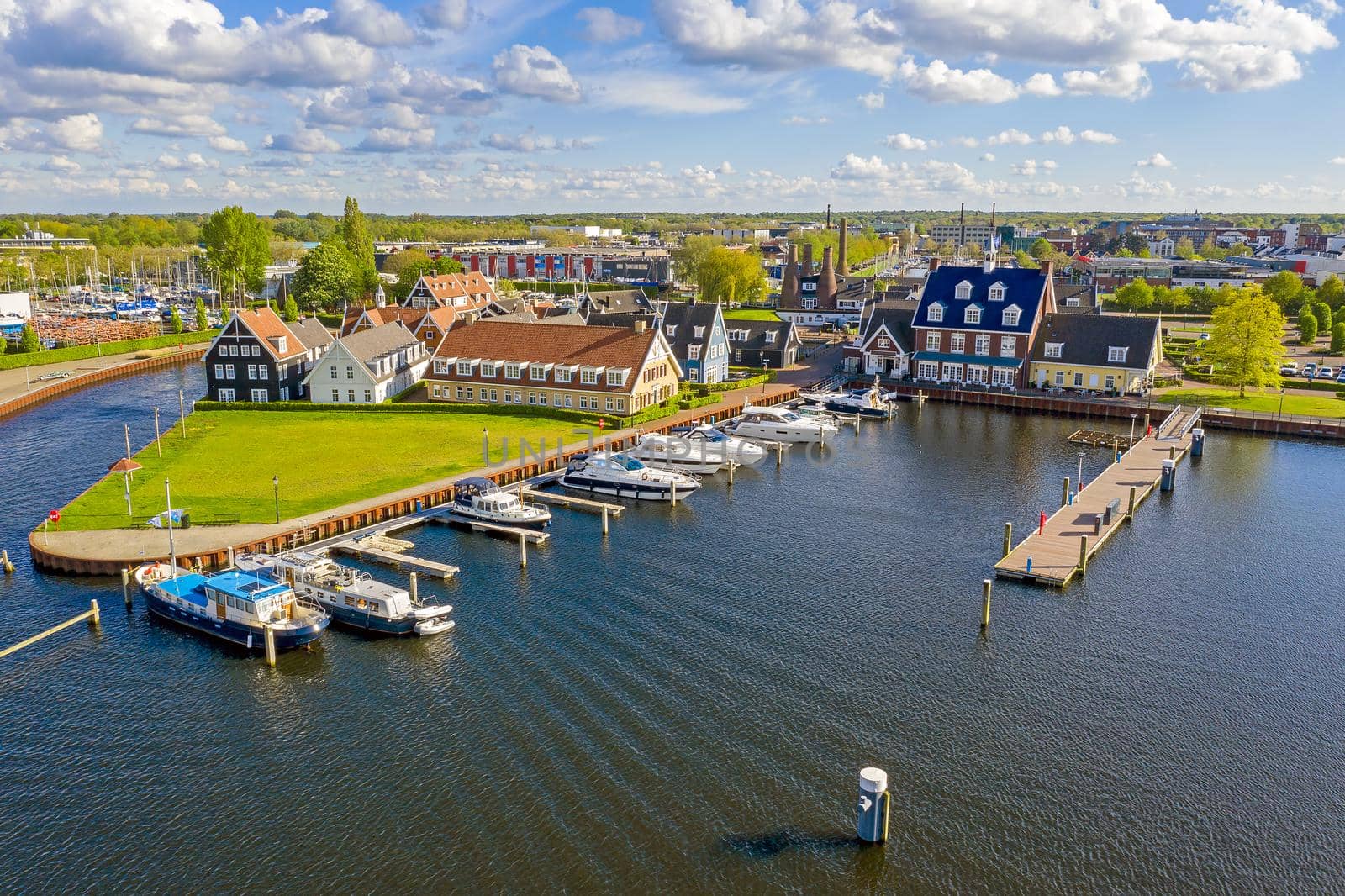 Aerial from the harbor from Huizen in the Netherlands by devy