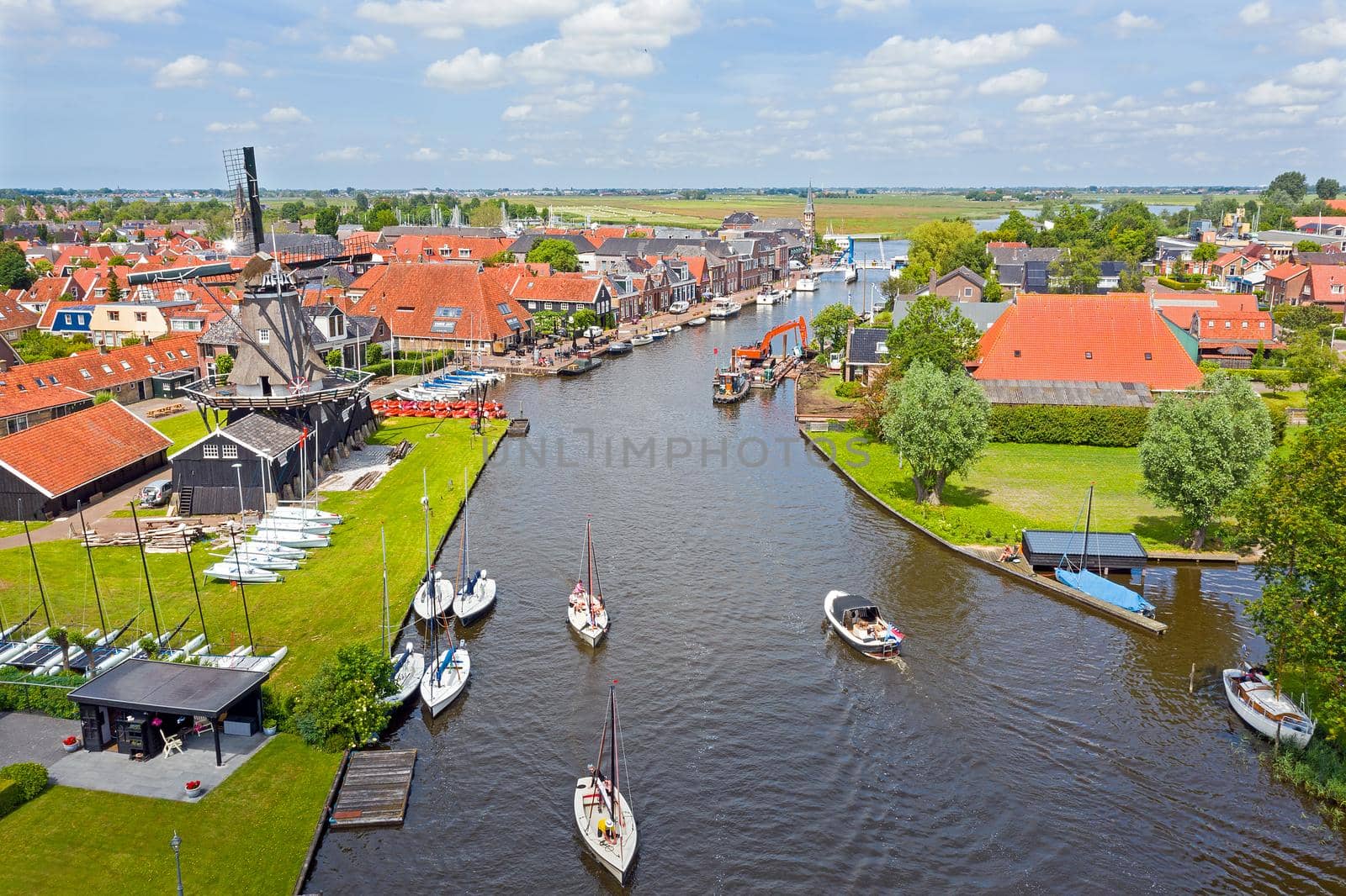 Aerial view from the village Woudsend in Friesland Netherlands by devy
