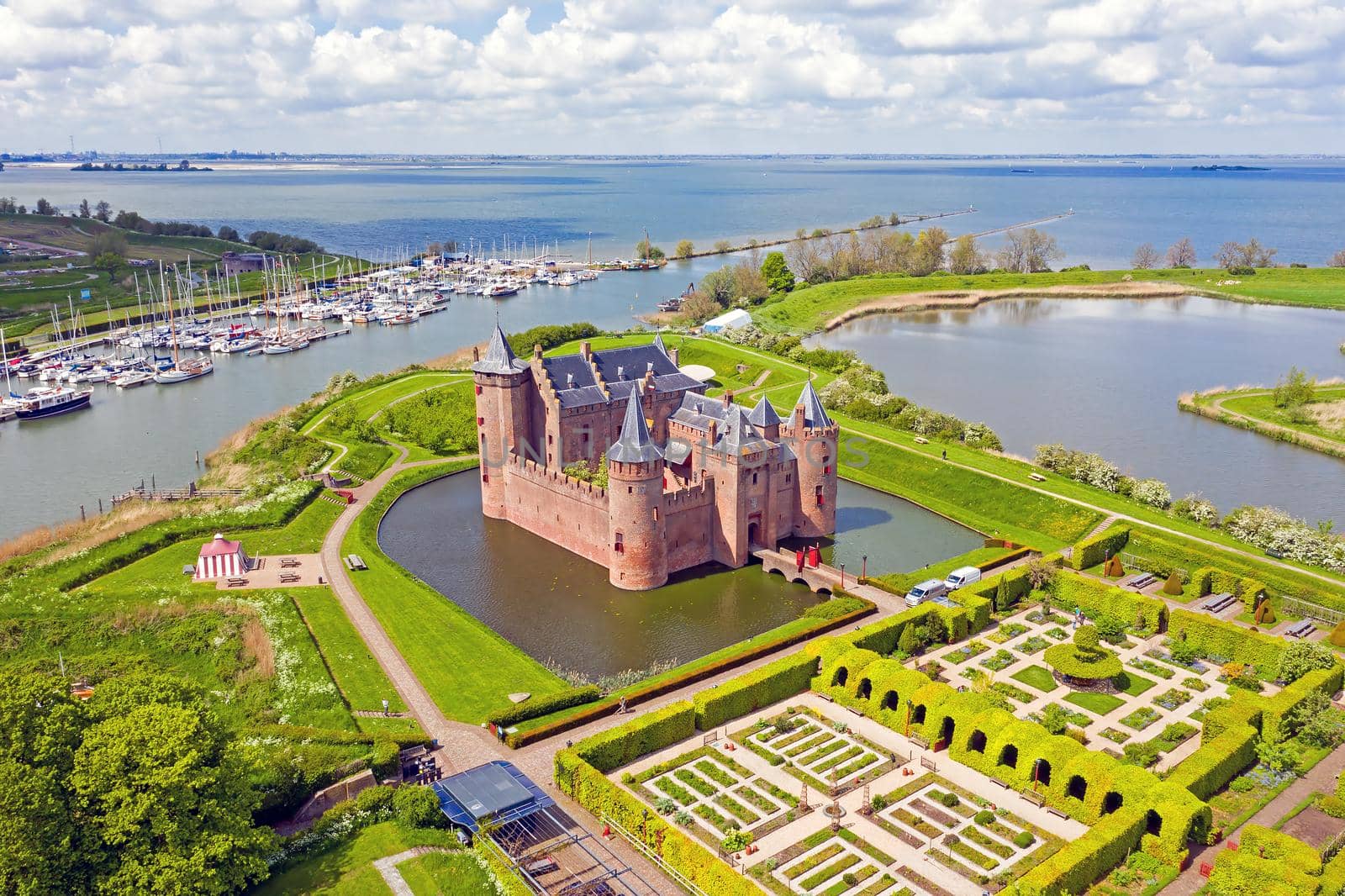 Aerial from the medieval Muiderslot castle at the IJsselmeer in the Netherlands by devy