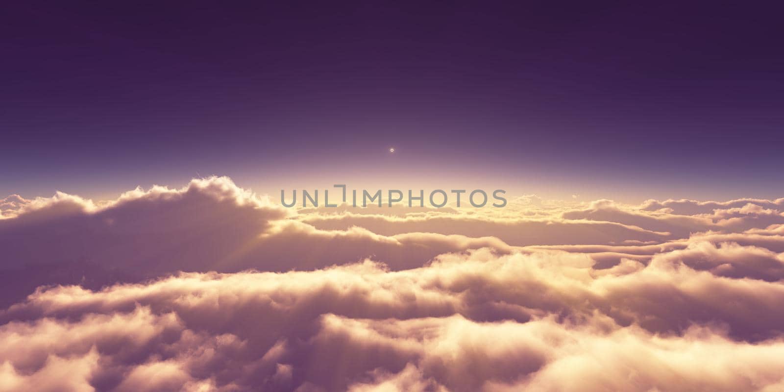 above clouds sunrise sun ray illustration, 3d rendering