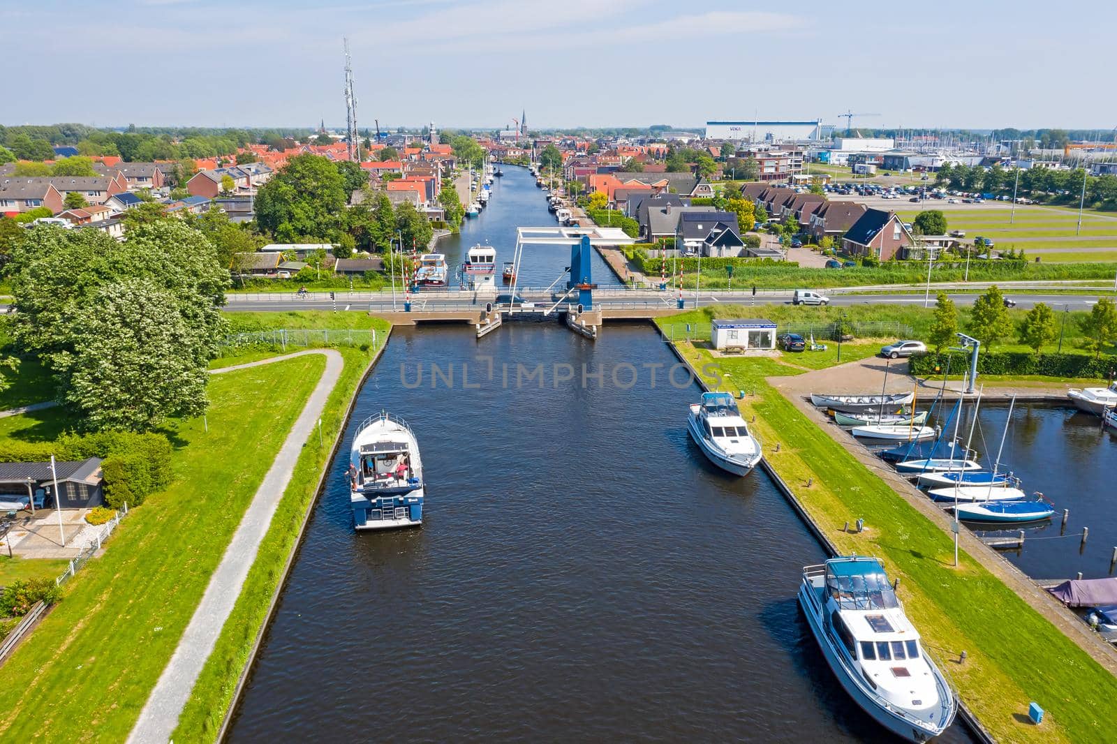 Aerial from the city Lemmer at the IJsselmeer in the Netherlands by devy