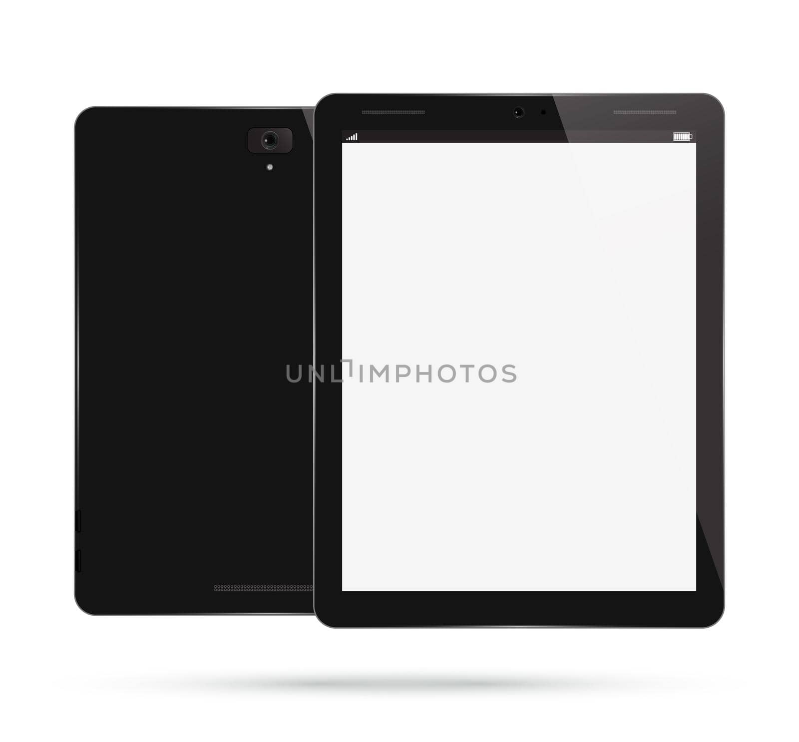 Tablet PC Computer. Realistic Modern Mobile Pad. Digital Vector Design. Front, Back View. Isolated on White Background.