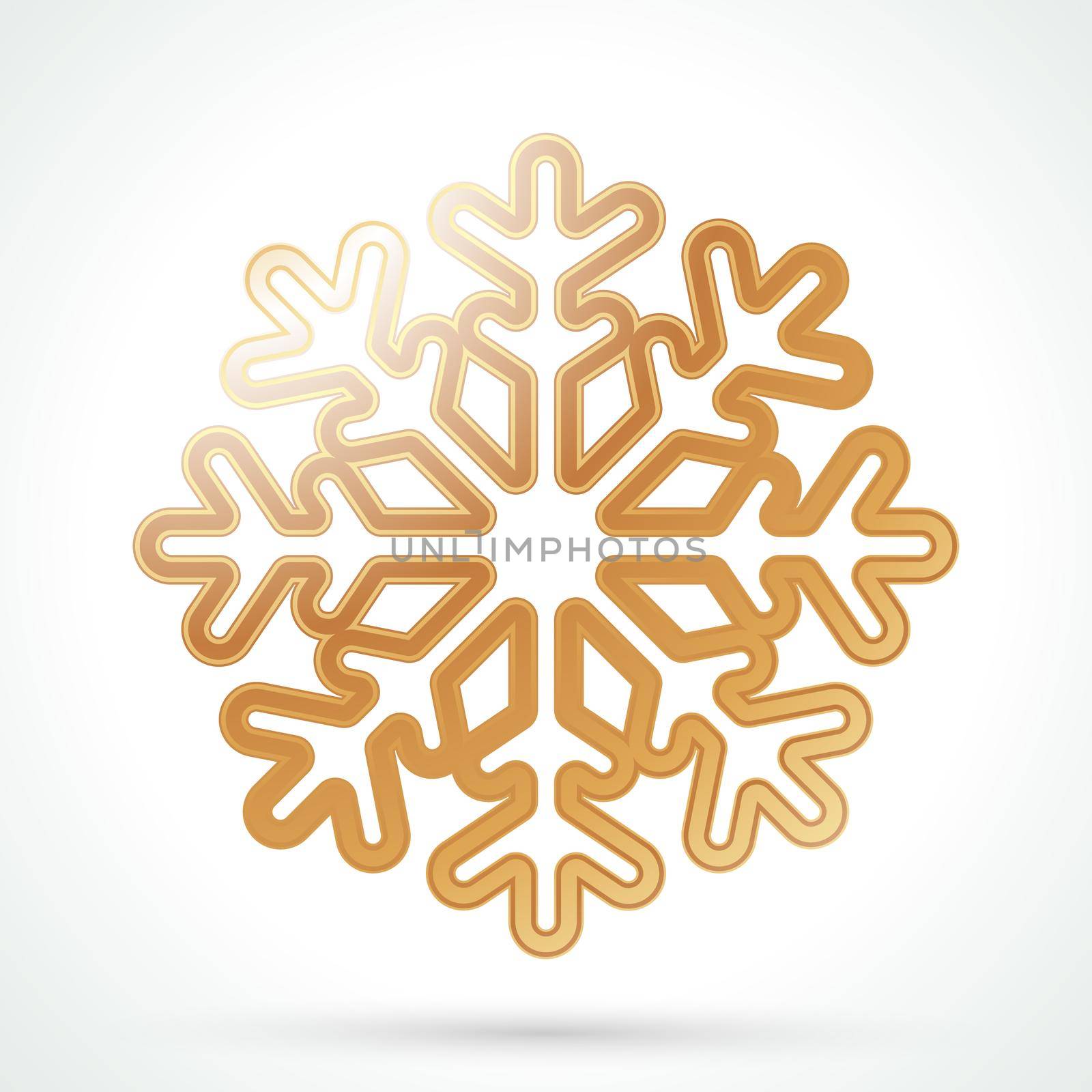 Gold snowflake icon. Abstract winter symbol. Decorative element for brochure, flyer, greeting card. Vector illustration.