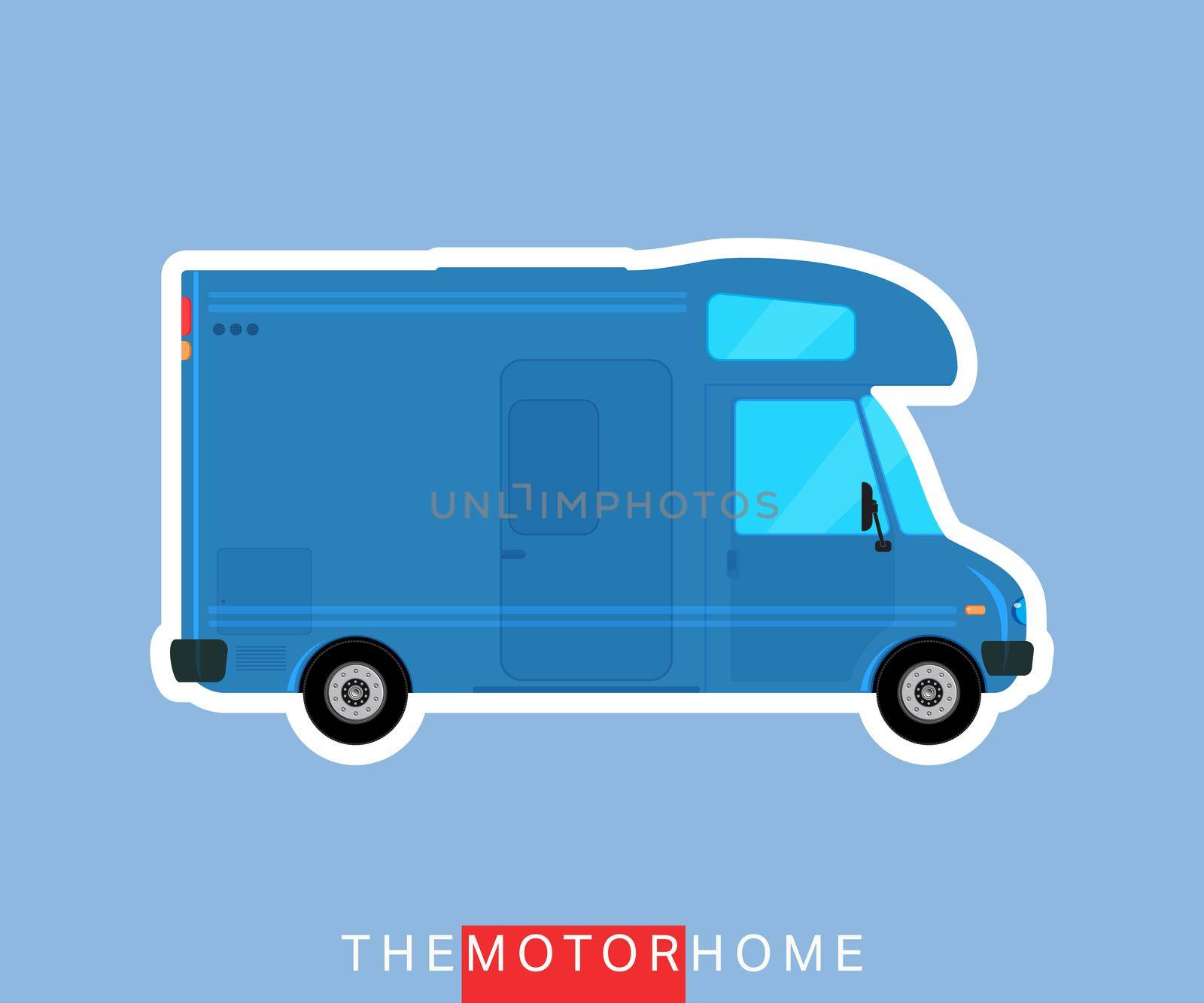 Recreational motorhome vehicle, camper van, caravan bus. Vector illustration.