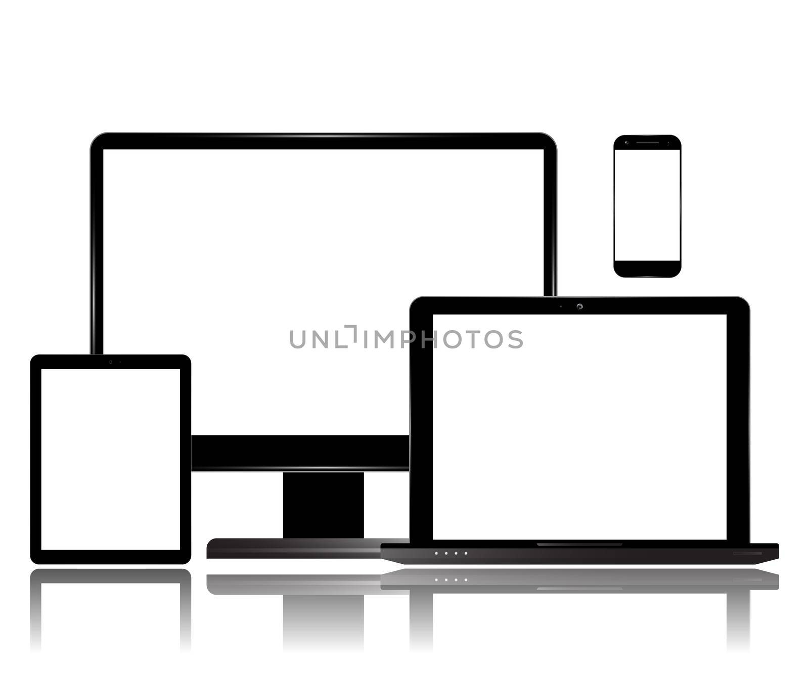 Monitor Tablet Laptop Smartphone Computer Set. Realistic vector illustration.