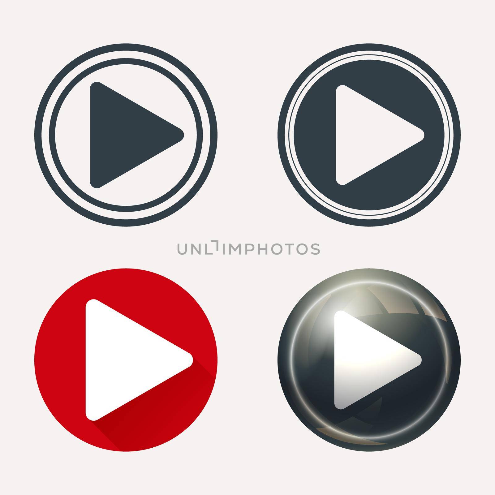 Play Button Icon Set in different style. Design Element. Vector illustration.