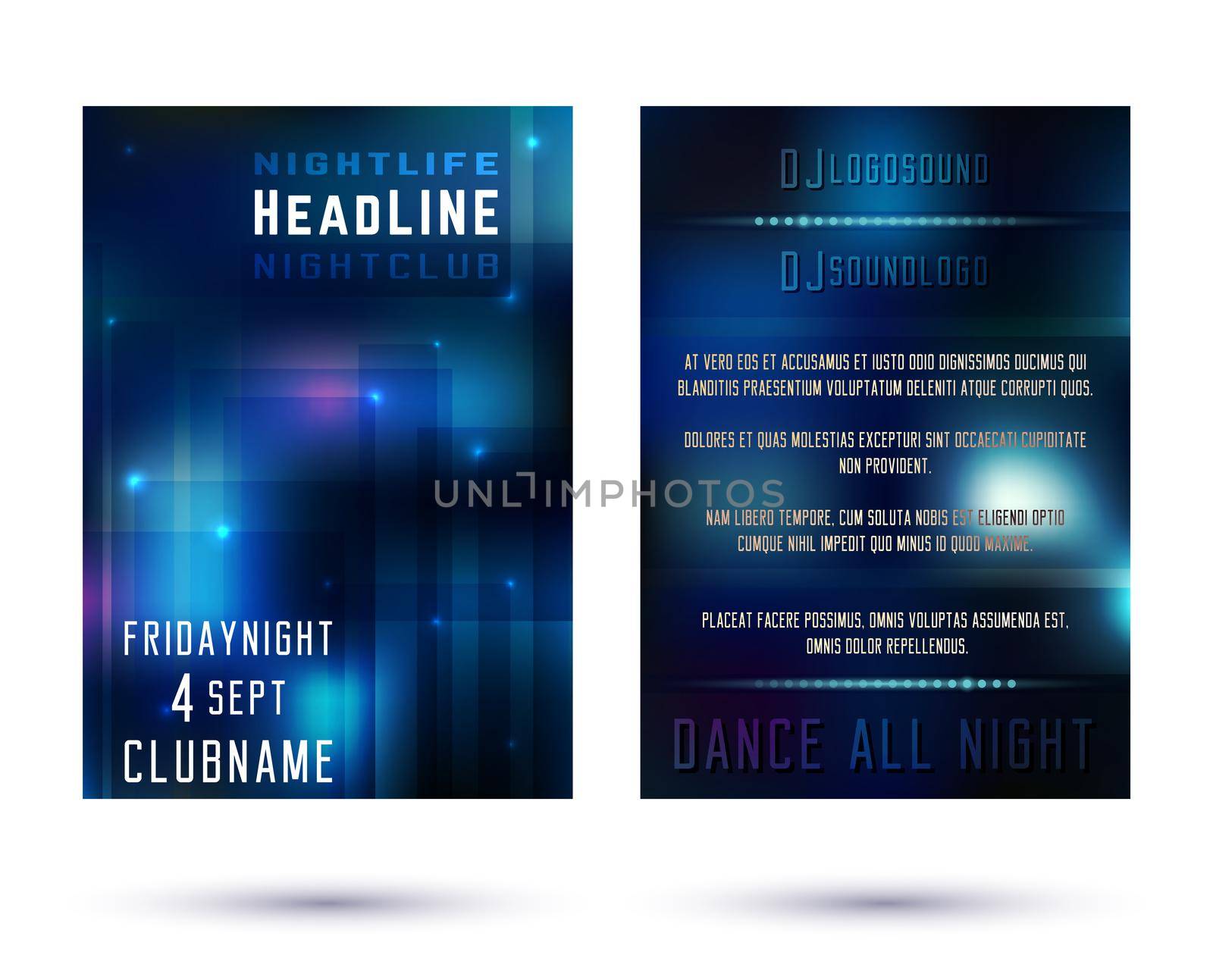 Night club brochure template. Party flyer or poster. Vector Illustration.