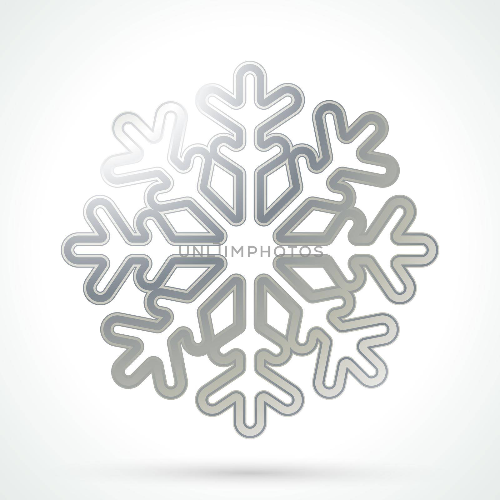 Silver snowflake icon. Abstract winter symbol. Decorative element for brochure, flyer, greeting card. Vector illustration.