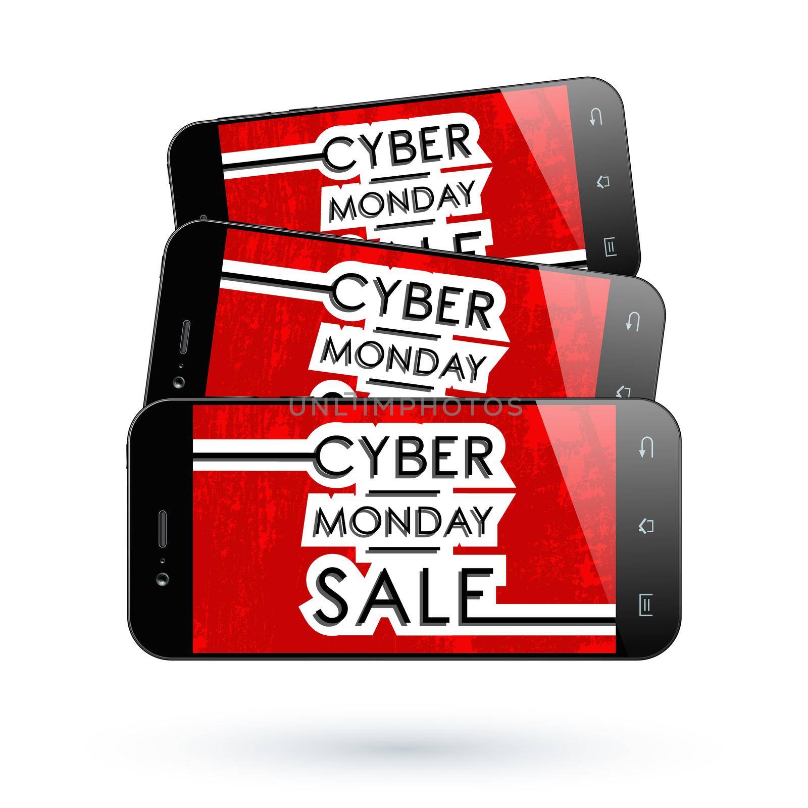 Cyber Monday Sale. Black Smart phone isolated. Vector illustration.