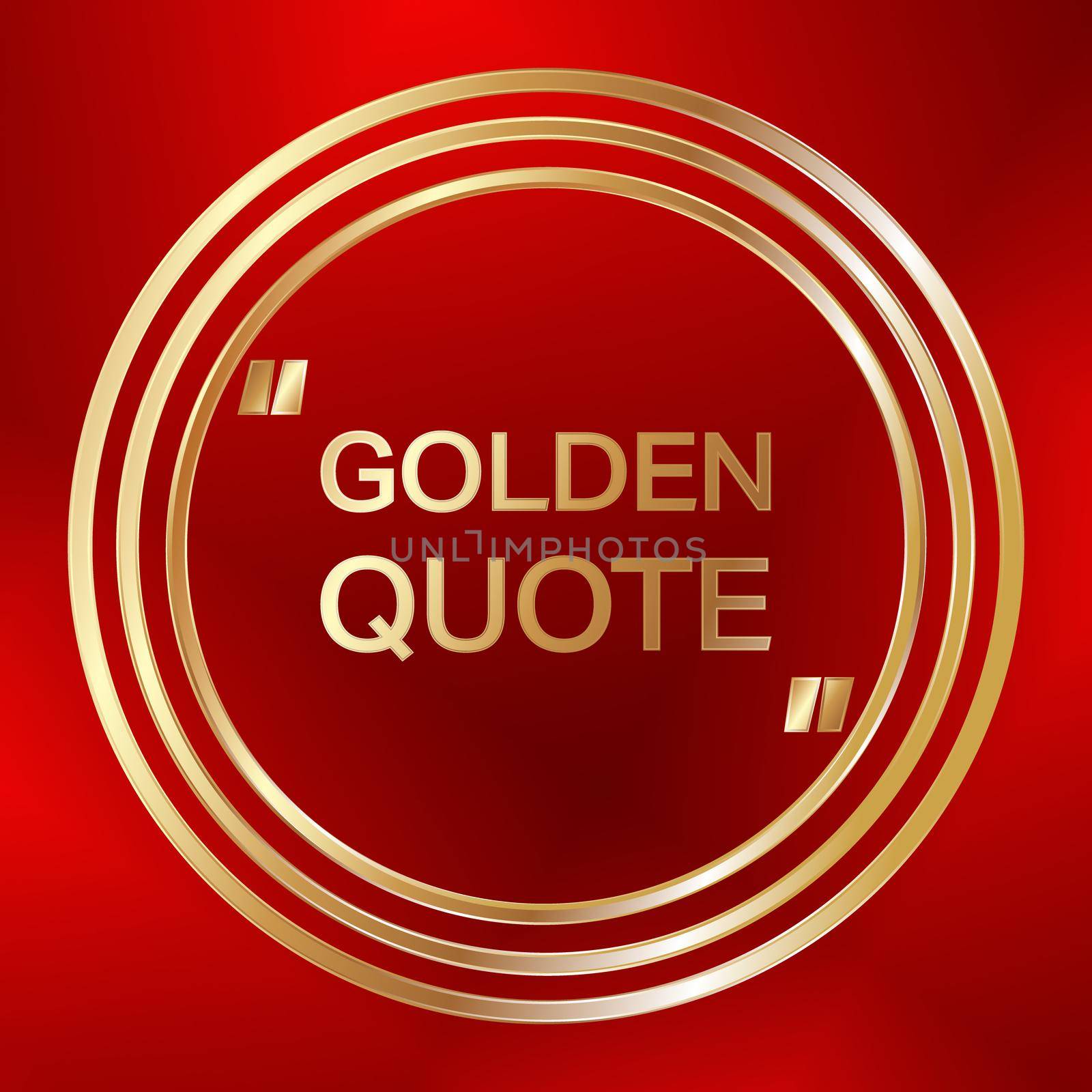 Quote text bubble template. Golden ring quote. Abstract red background. Vector illustration.