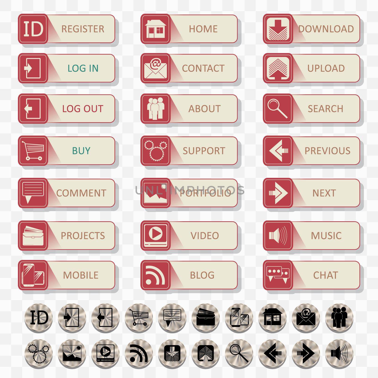 Set of button and icon template. Vector illustration.