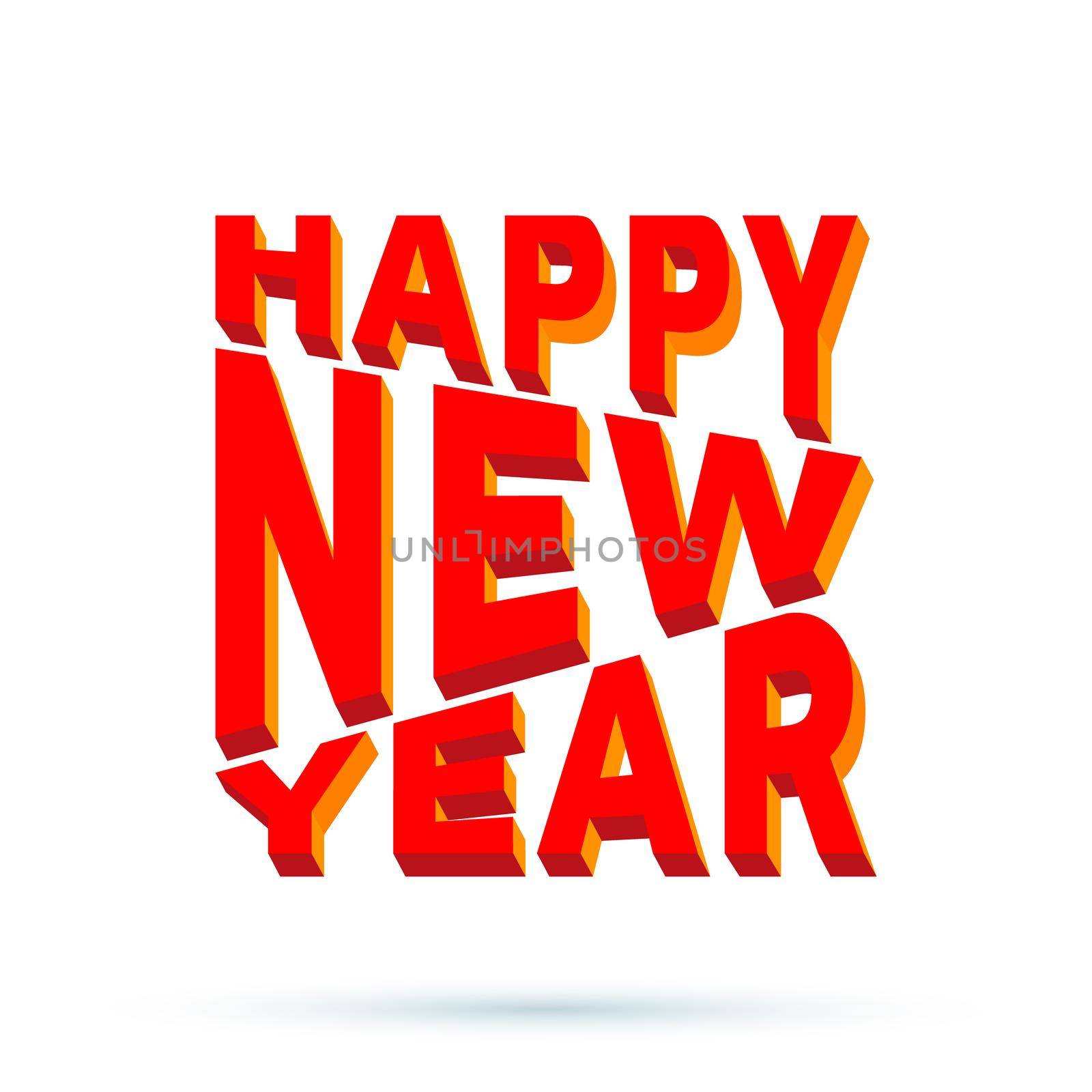 Happy New Year 3d text isolated on white background. Vector illustration.