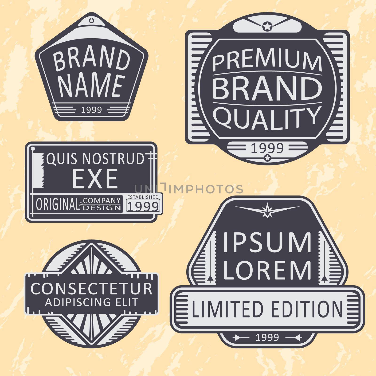 Vintage insignias, stamps or logotypes set. Vector illustration.