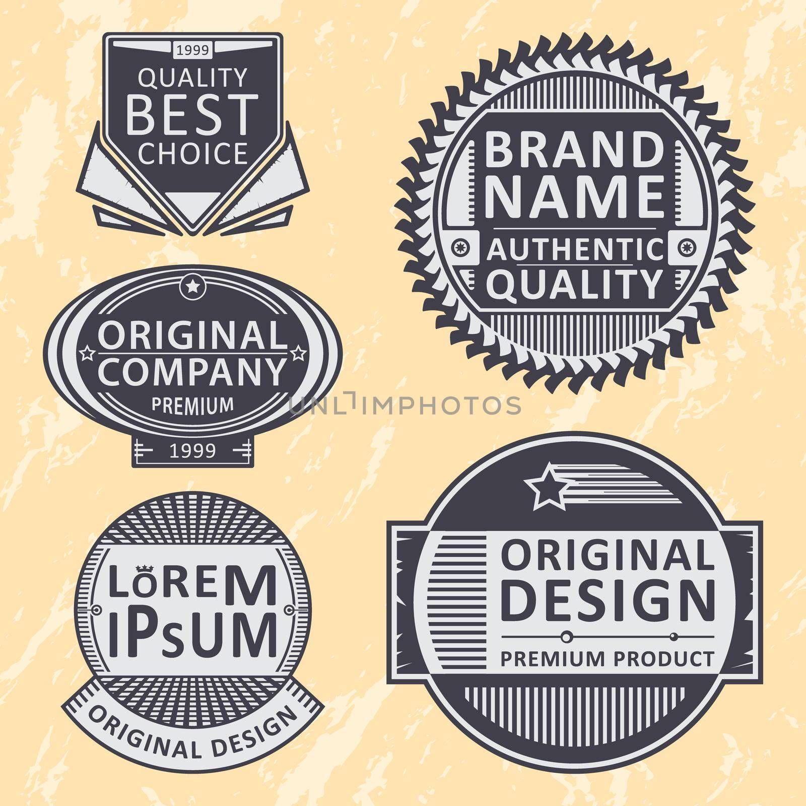 Vintage insignias, stamps or logotypes set. Vector illustration.