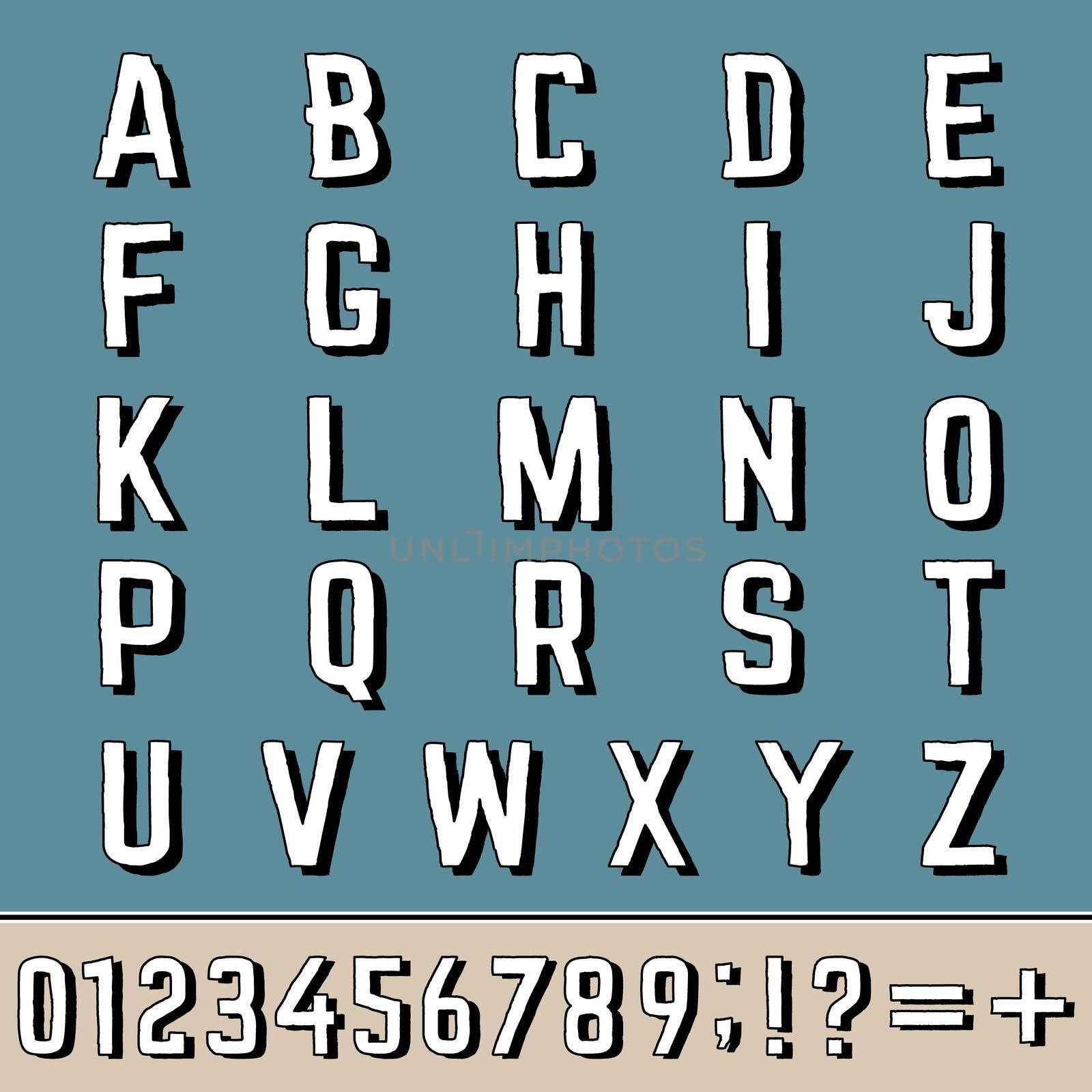 Grunge Alphabet, Letters and Numbers. Cartoon Lettering Design. Vector Font.