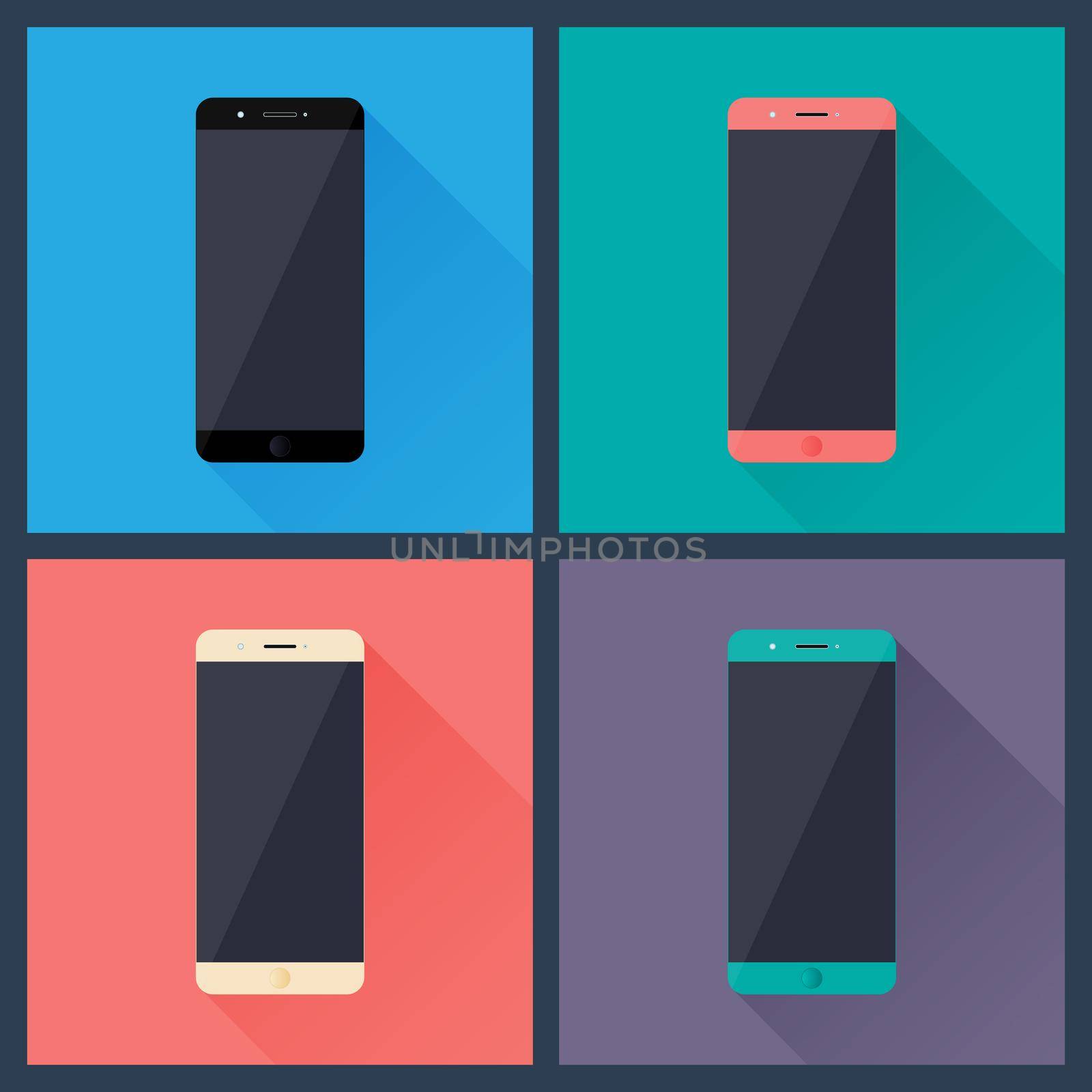 Smartphone Isolated. Flat Vector Design Mobile Phone. Colored Smart Phone.