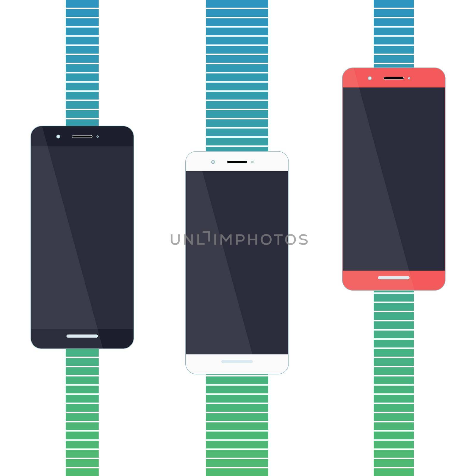 Smart phones. Flat Vector Design Mobile Phone. Colored Smartphones.