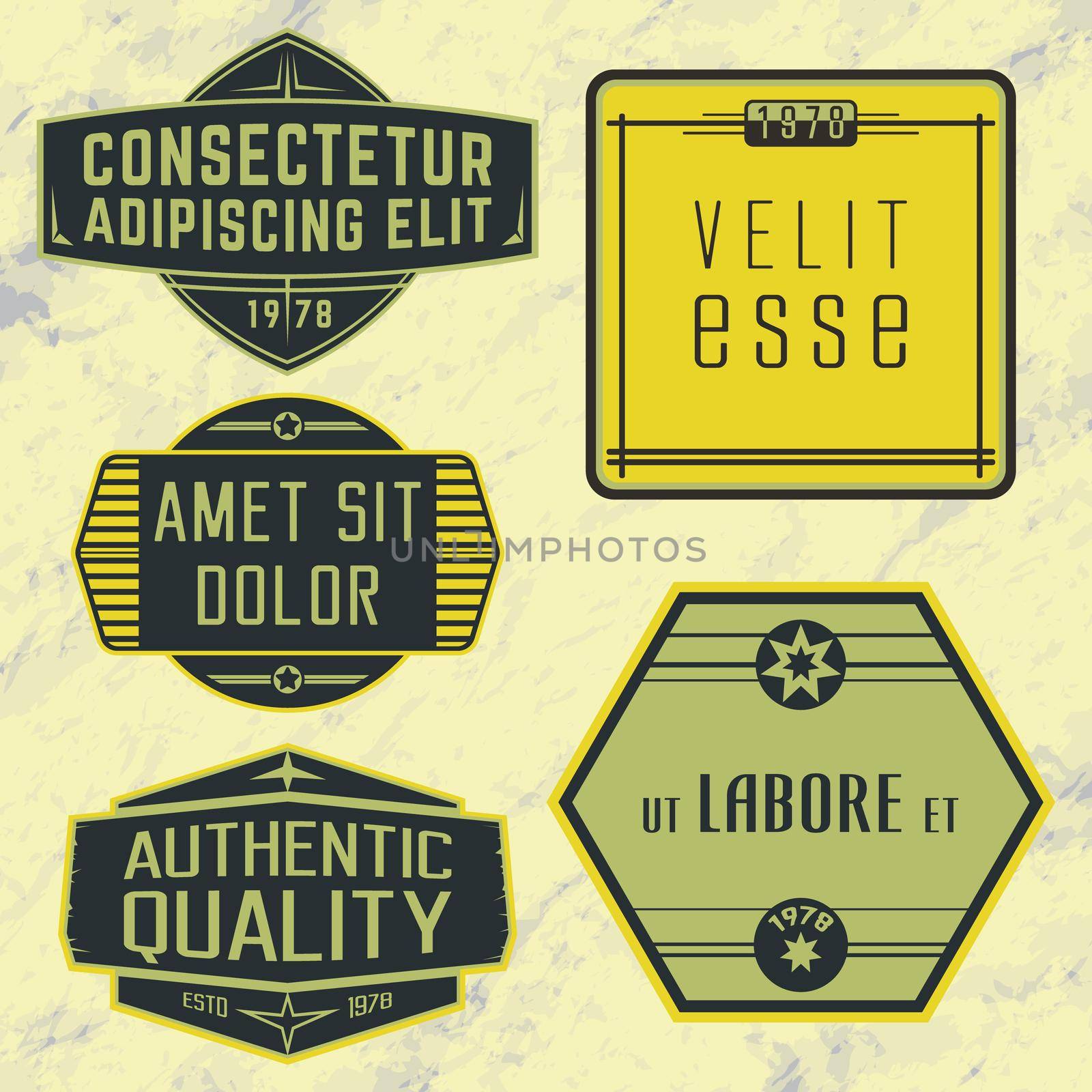 Vintage insignias, stamps or logotypes set. Vector illustration.