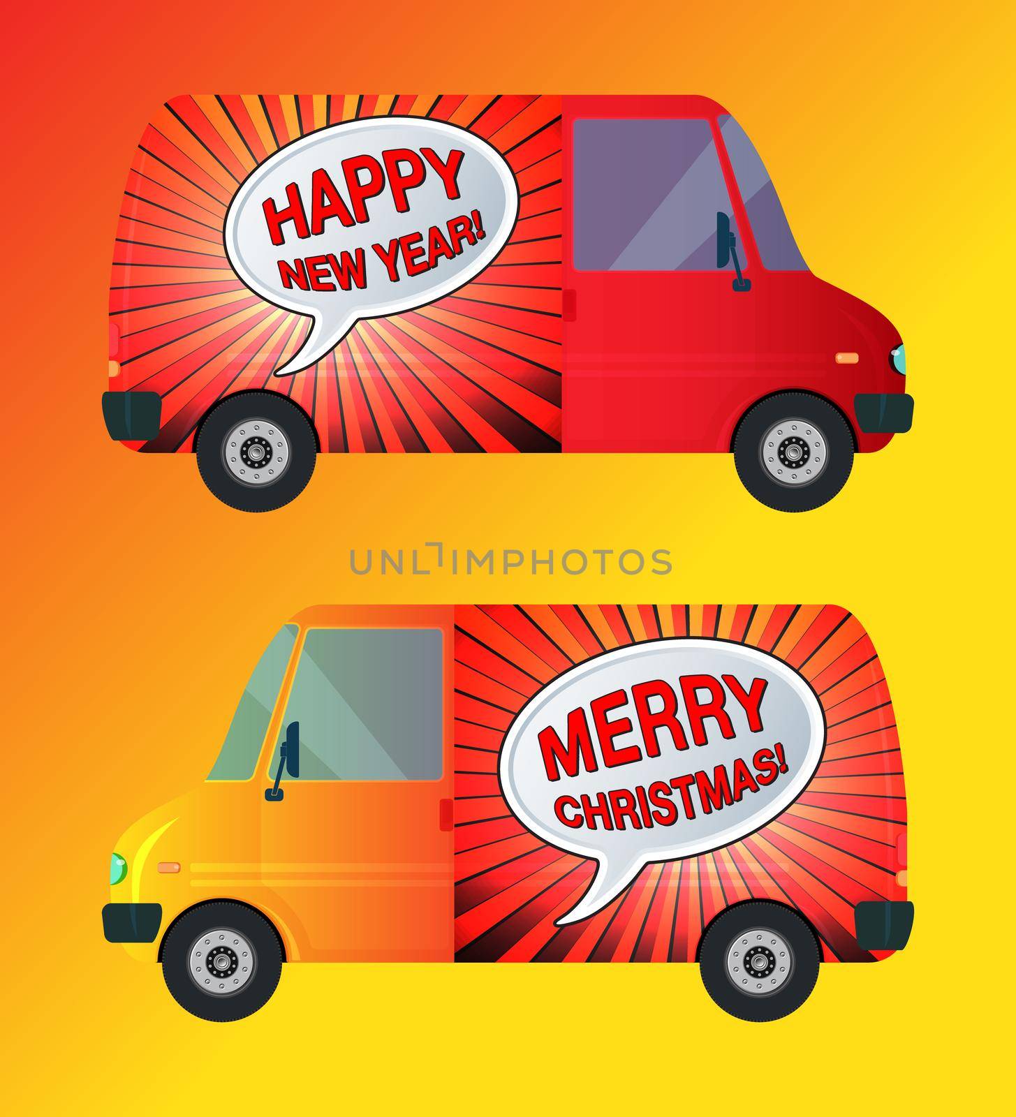 Christmas Happy New Year delivery bus isolated. Vector illustration.