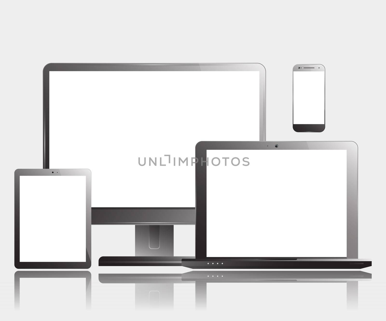 Smartphone Computer Monitor Tablet Laptop. Realistic vector illustration.