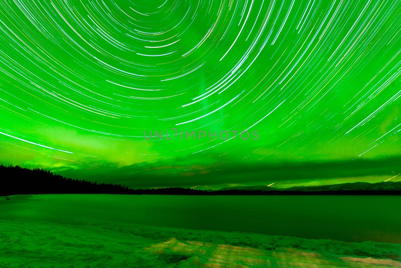 Startrails Aurora borealis frozen Lake Laberge by PiLens
