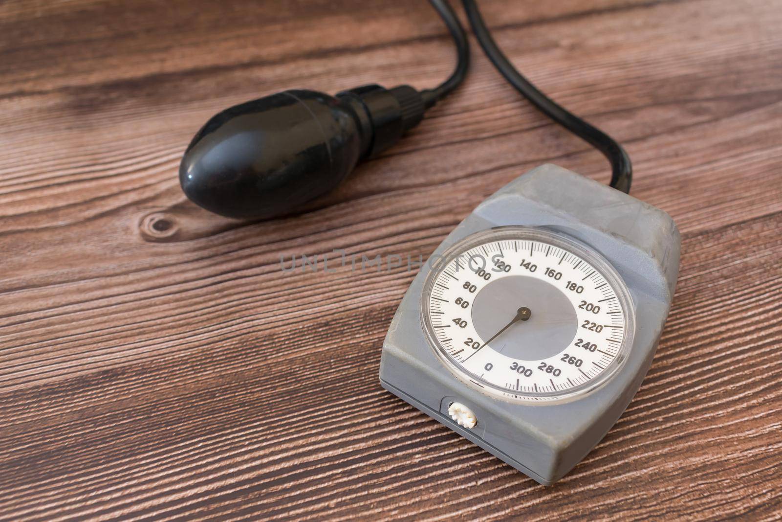 Old analog tanometer, medical device for measuring pressure in a person at home or in a clinic