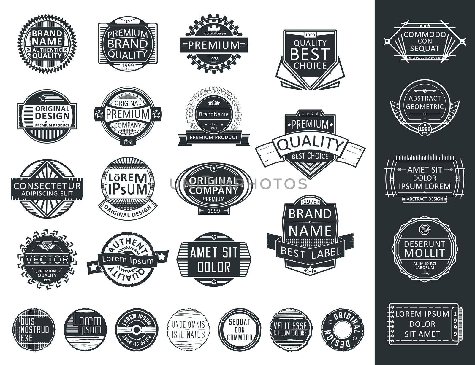 Insignias, Logotypes, Stamps Set. Retro Vintage design. Vector elements for corporate identity, labels, badges and objects.