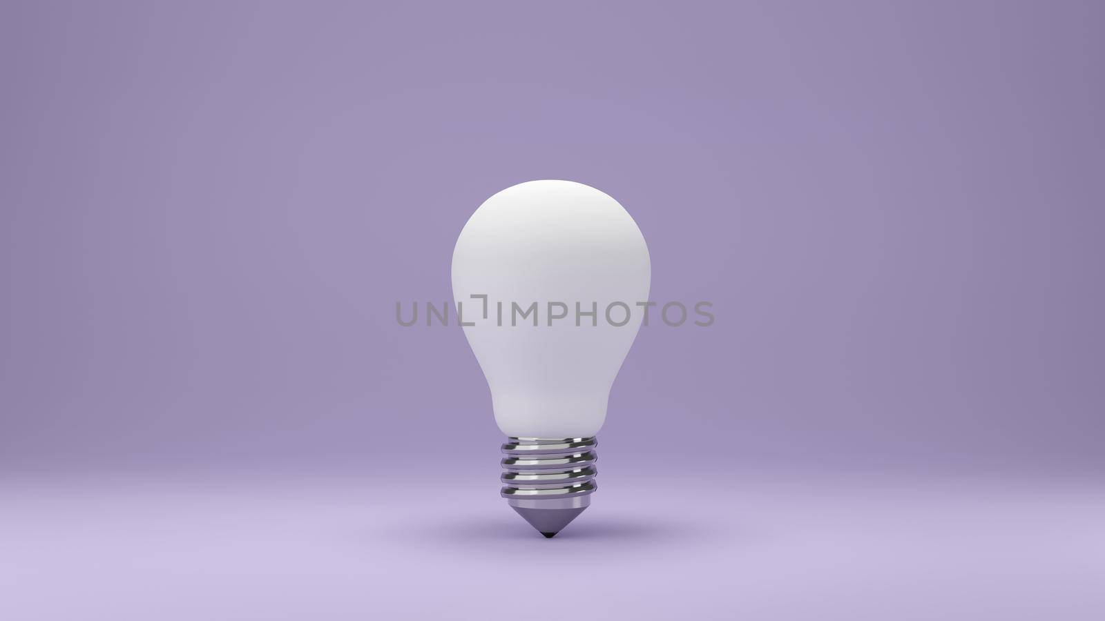 White light bulb on bright purple background in pastel colors. Minimalist concept, bright idea concept, isolated lamp. 3d render illustration by raferto1973