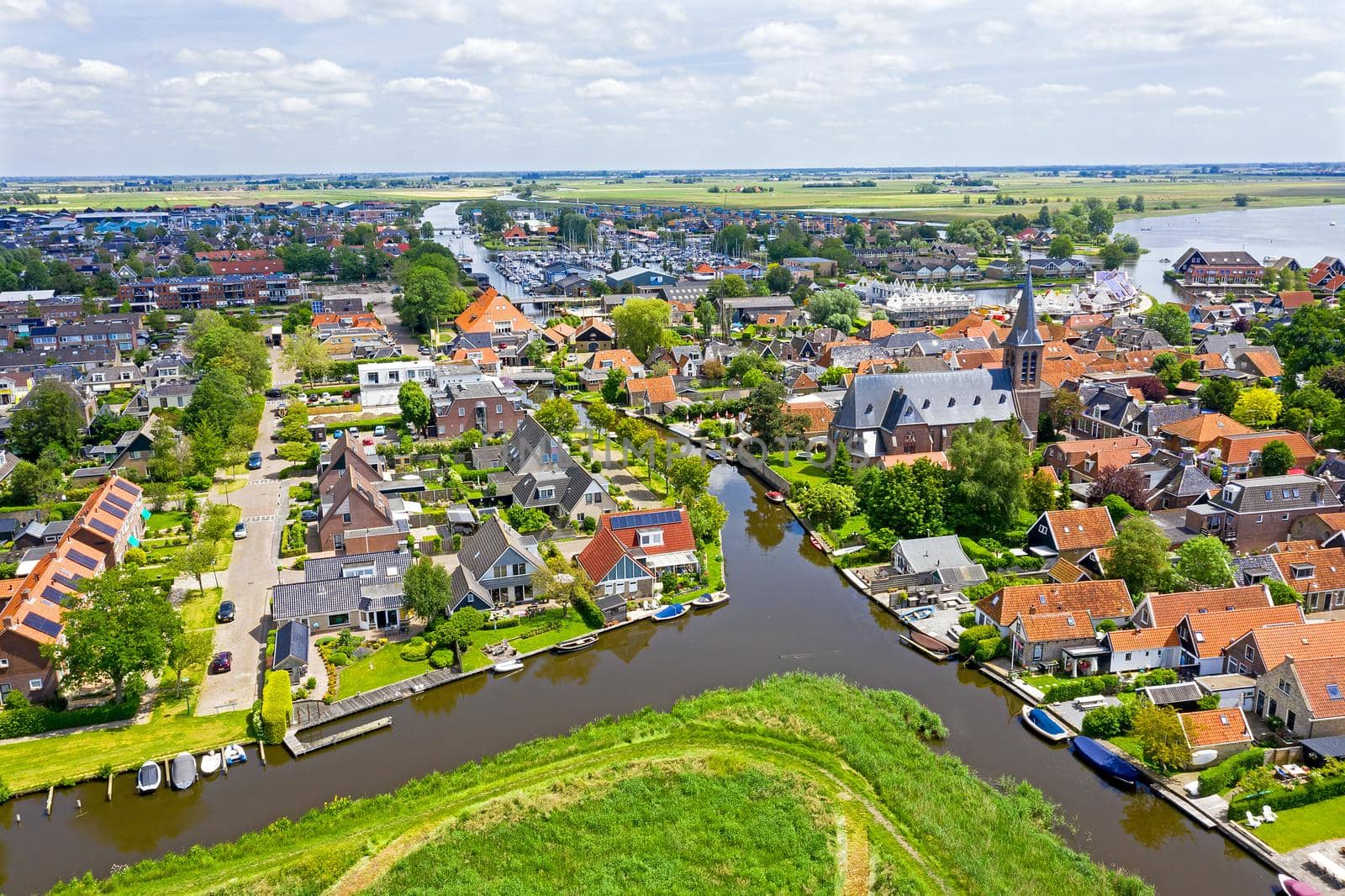 Aerial from the city Heeg in Friesland the Netherlands