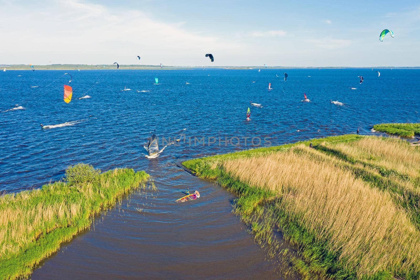 Aerial from watersports on Lauwersmeer in Friesland the Netherlands