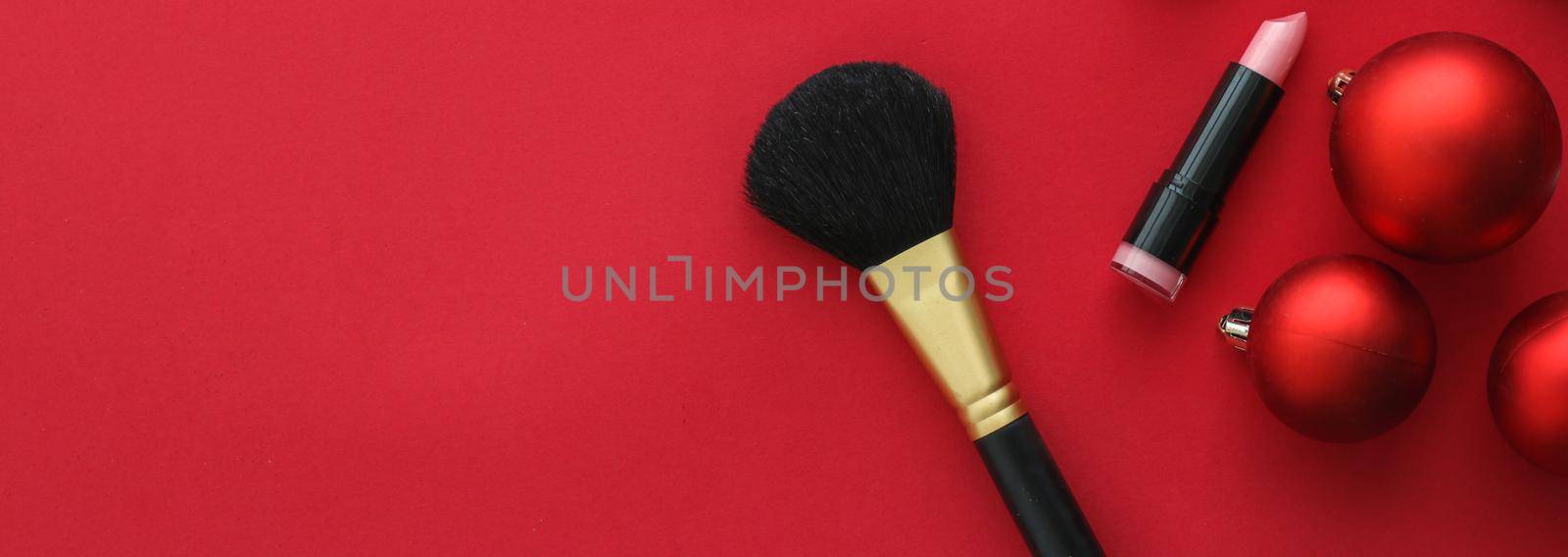 Make-up and cosmetics product set for beauty brand Christmas sale promotion, luxury red flatlay background as holiday design by Anneleven