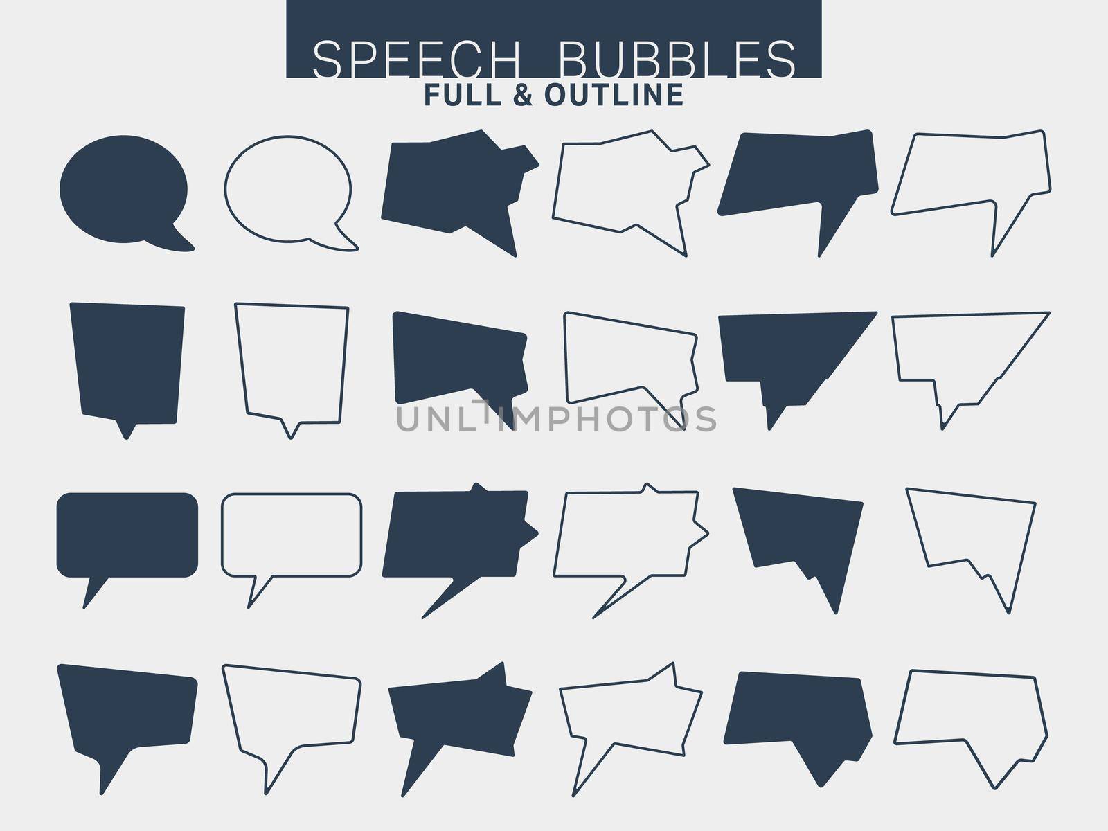 Speech bubble set. Speech box template. Speech bubbles full and outline. Vector illustration.