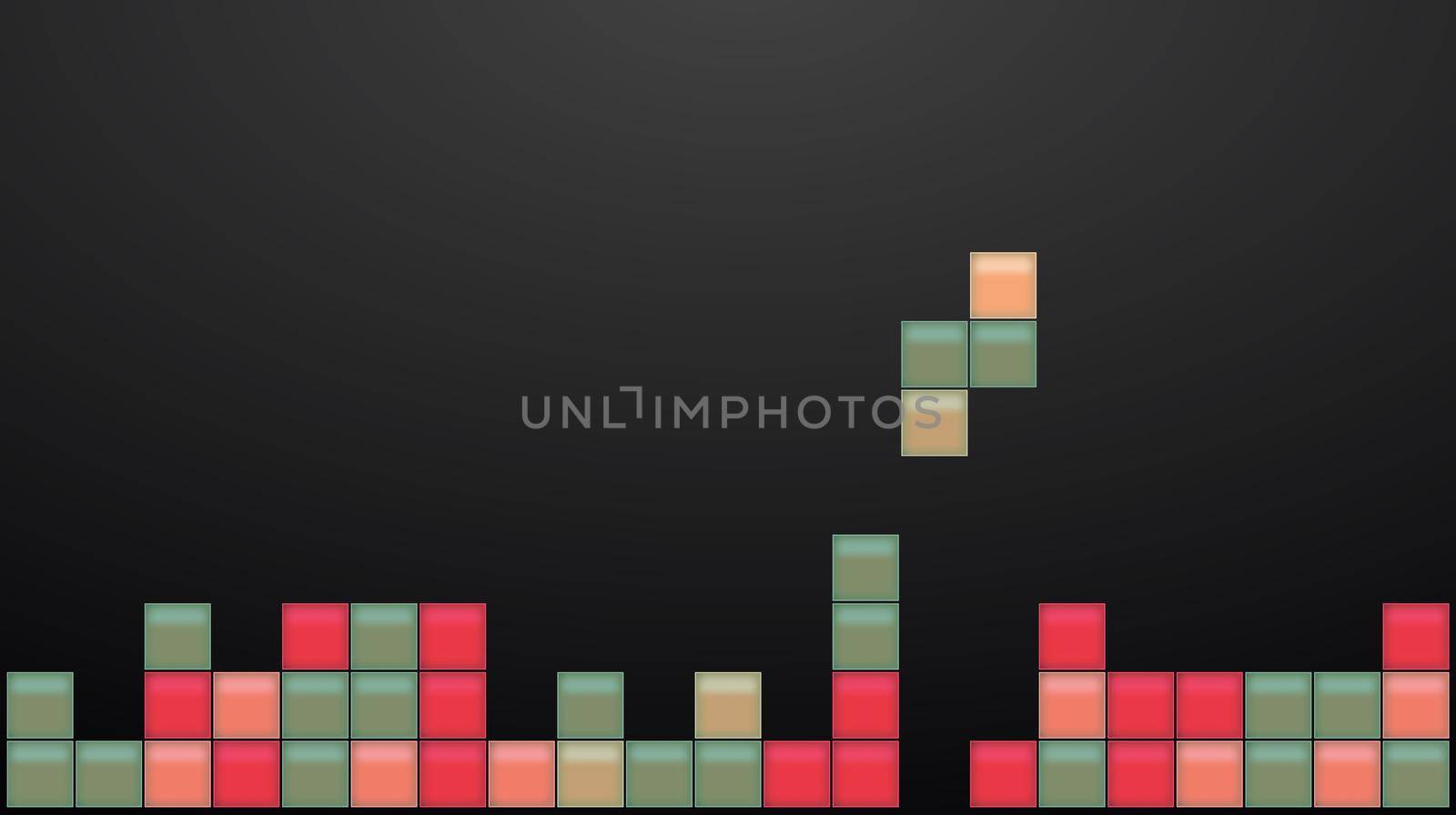 Tetris video game square template. Colored bricks game pieces. Vector illustration.