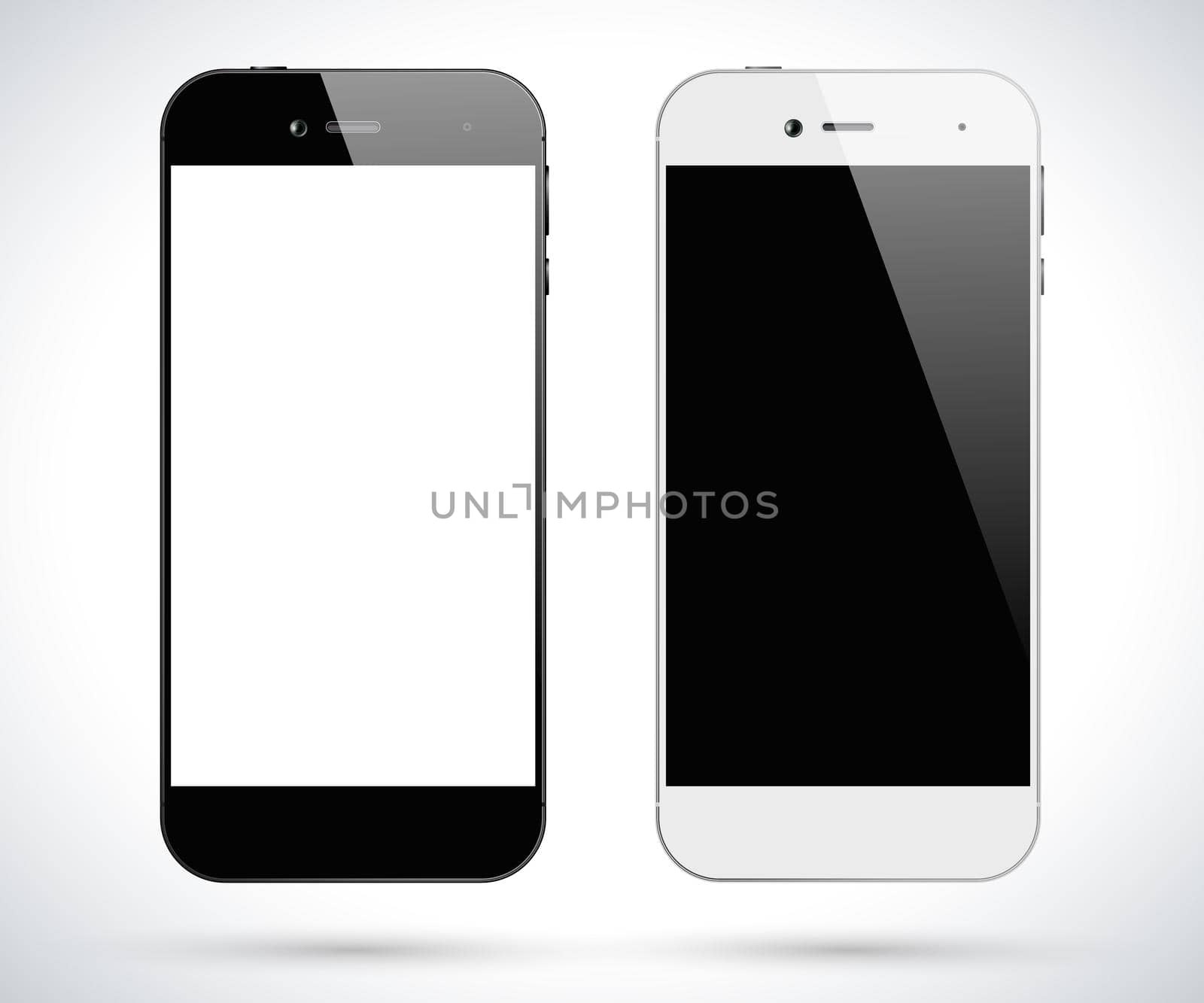 Black and white smartphones. Smartphone front view isolated. Vector design smart phones. Vector illustration.