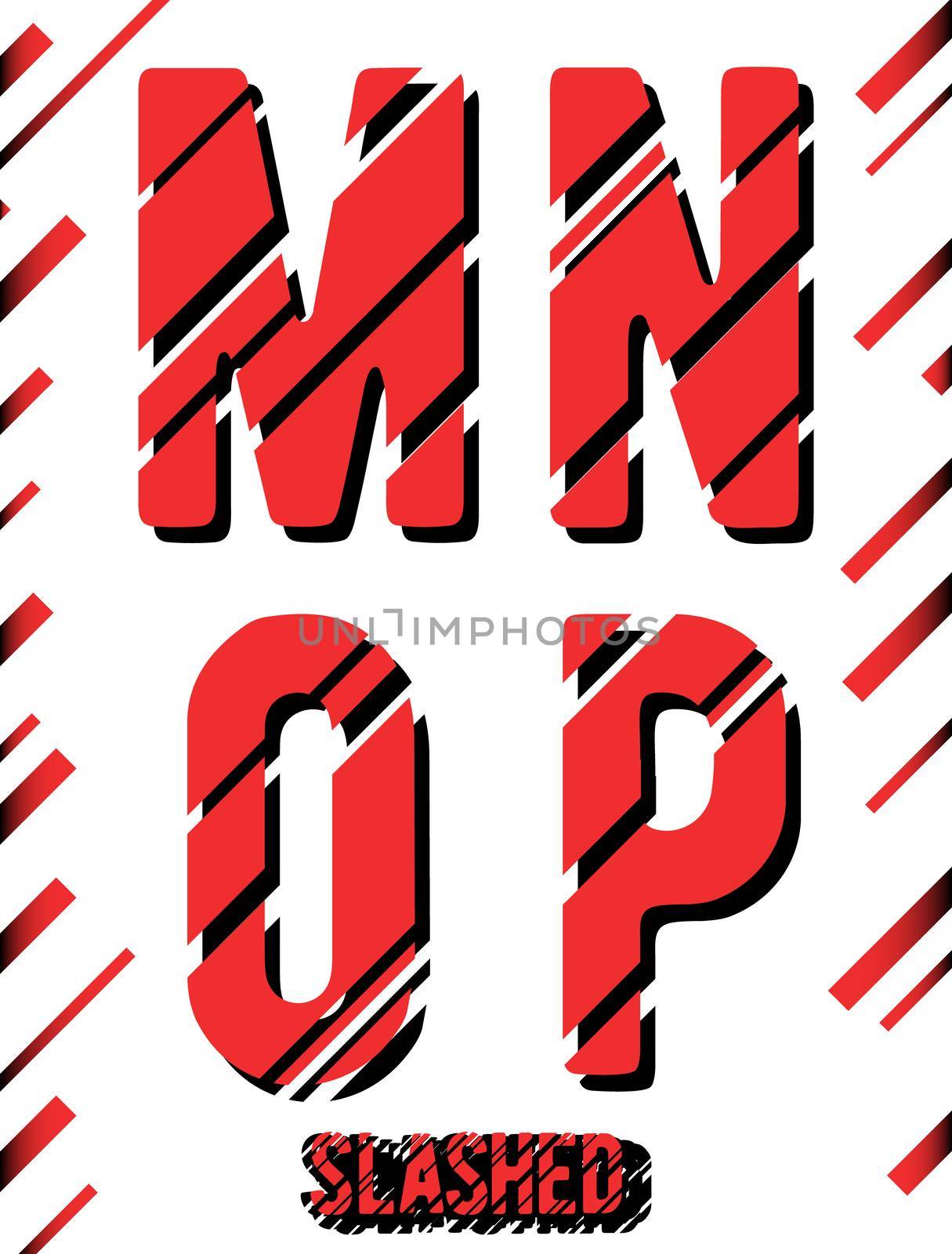 Alphabet font template. Set of letters M, N, O, P logo or icon. Slashed design. Vector illustration.