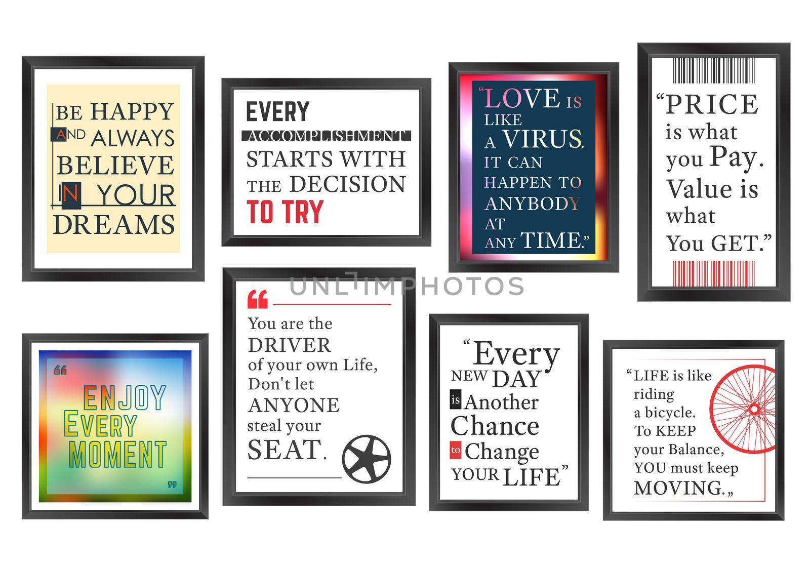 Set of framed quote. Motivational, inspirational quotes. Vector illustration