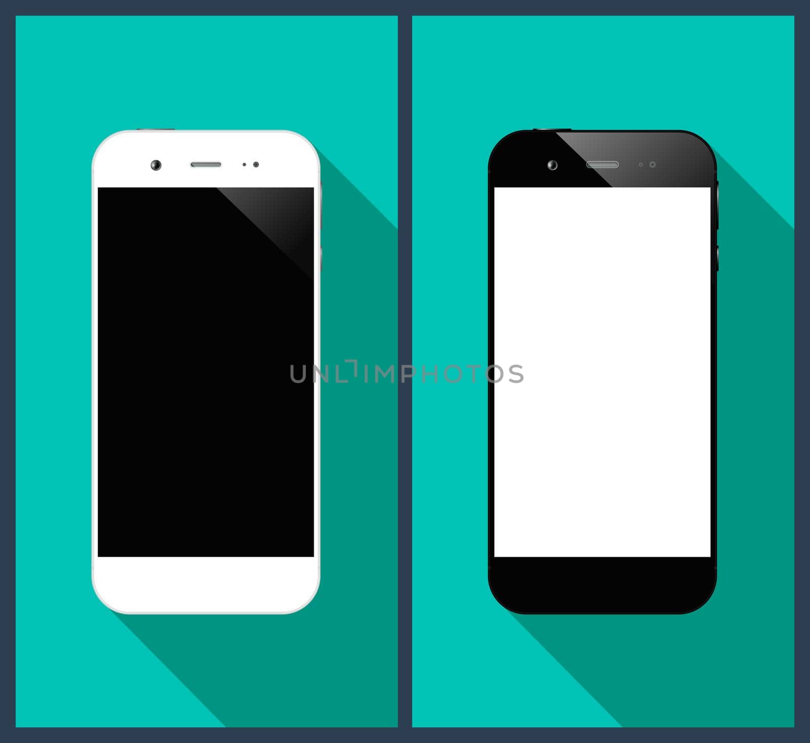 Black and white smartphones. Two smartphones. Vector illustration