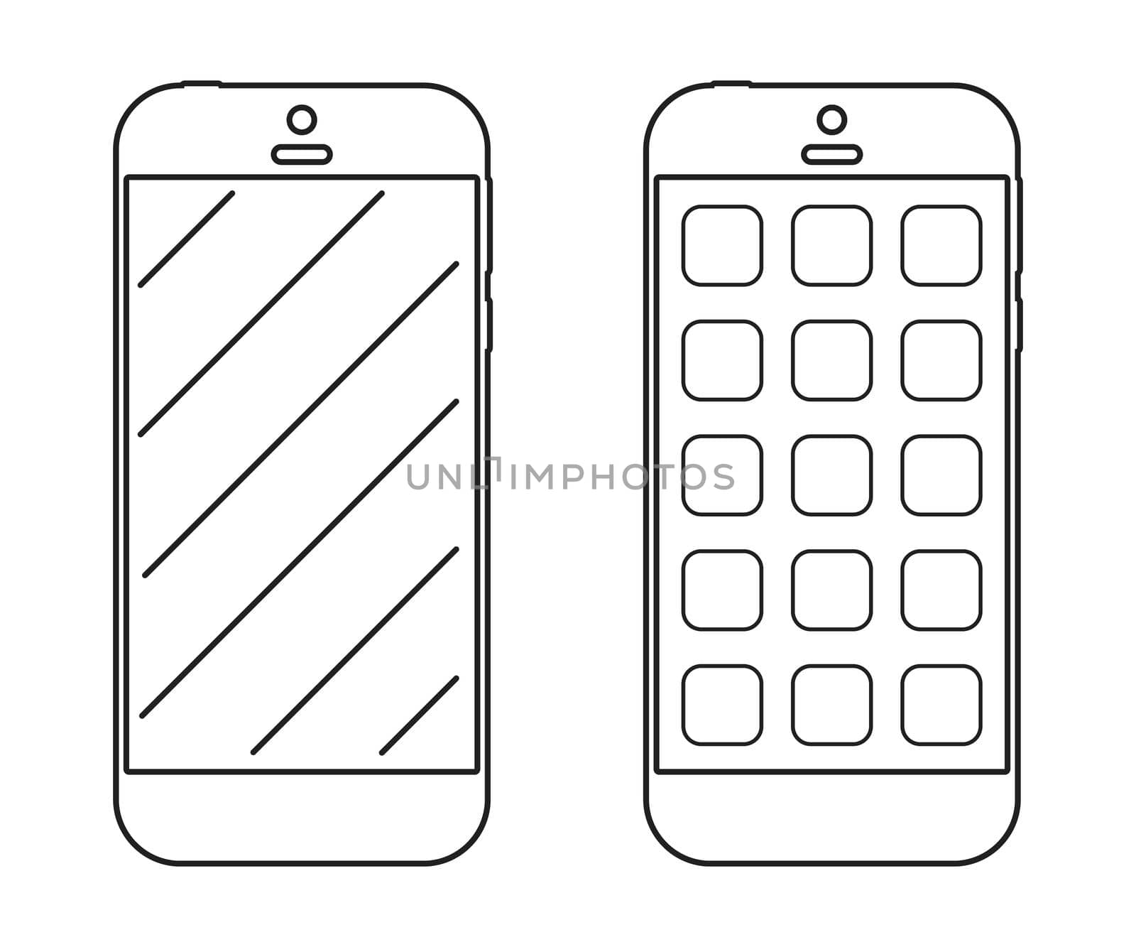 Smartphone outline icon. Two smartphones. Vector illustration