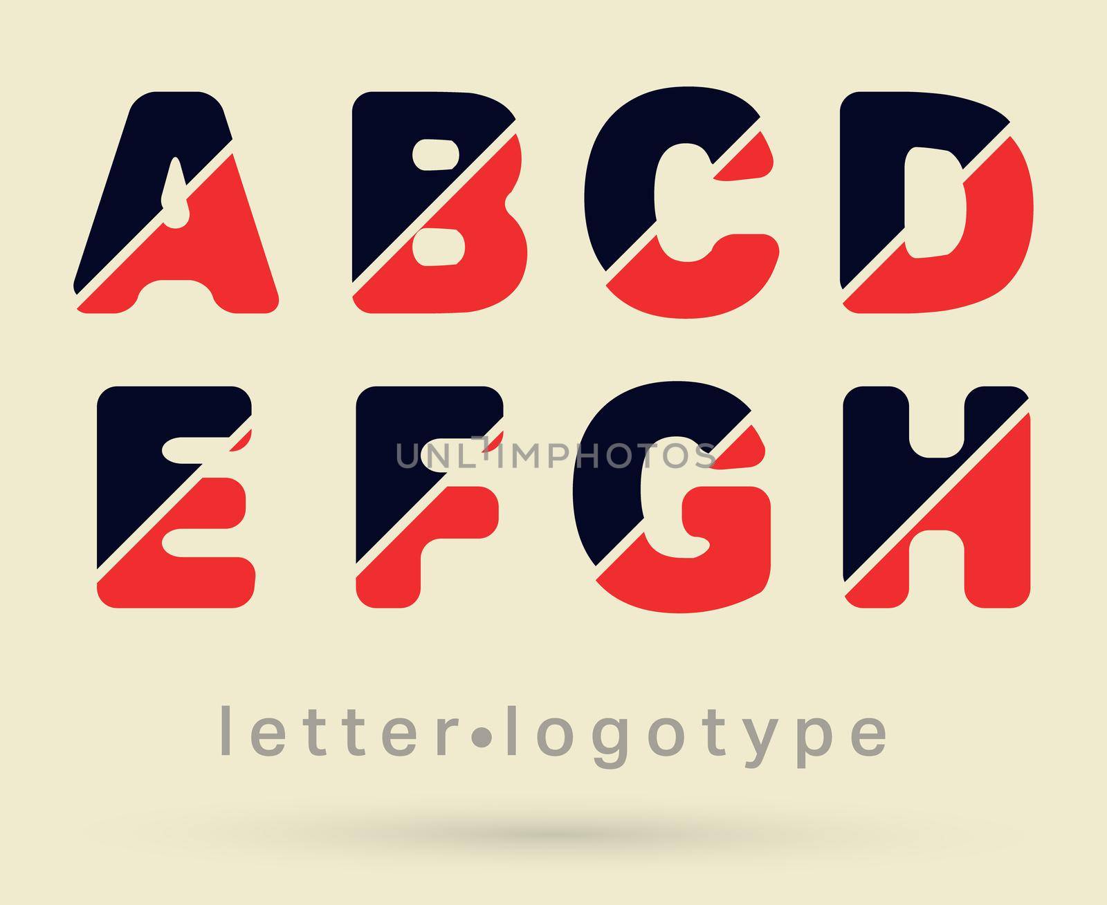 Alphabet font template. Set of letters A - B - C - D - E - F - G - H logo or icon. Vector illustration.