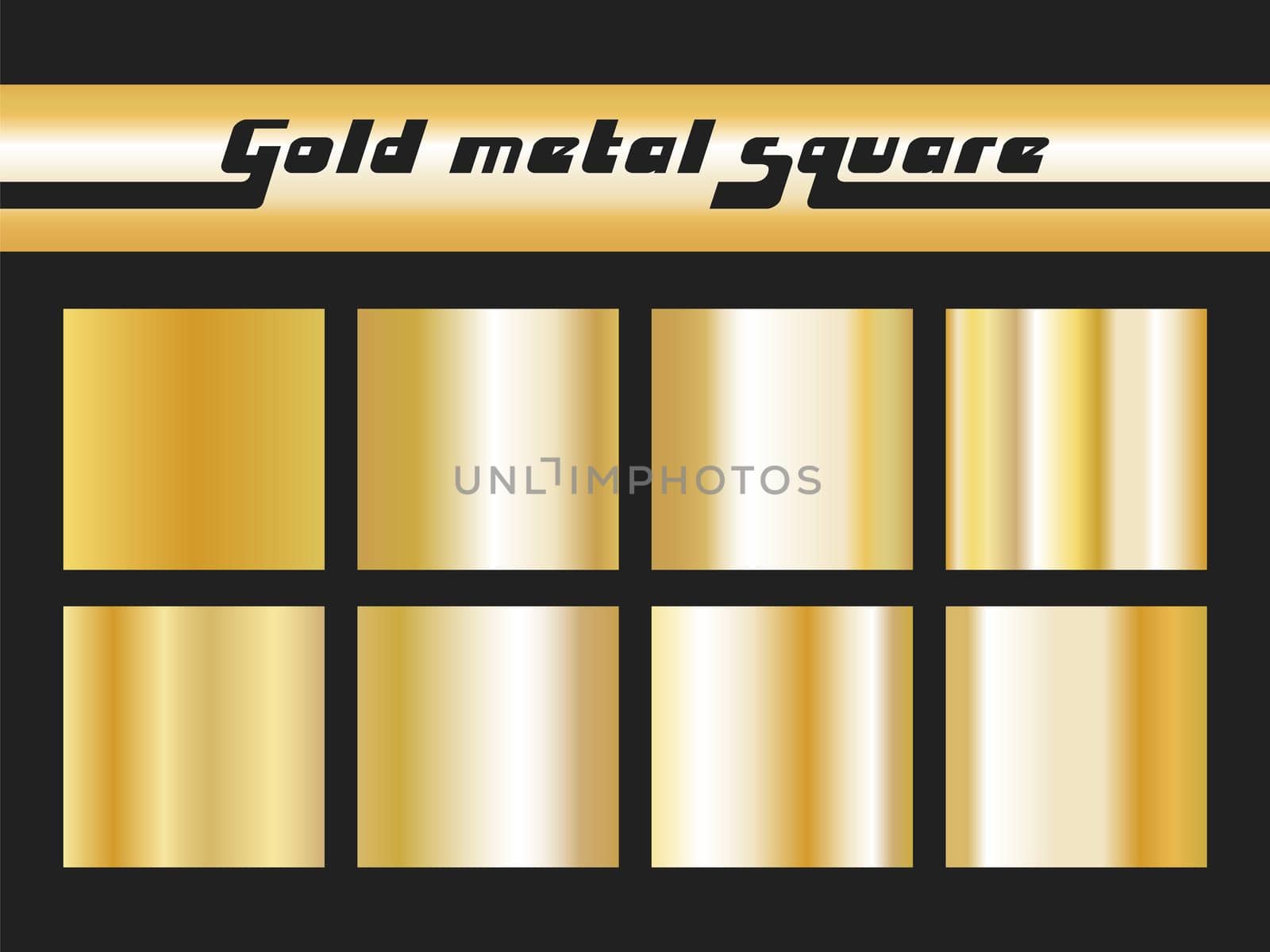 Set of gold gradient square. Golden metallic texture pattern. Vector illustration