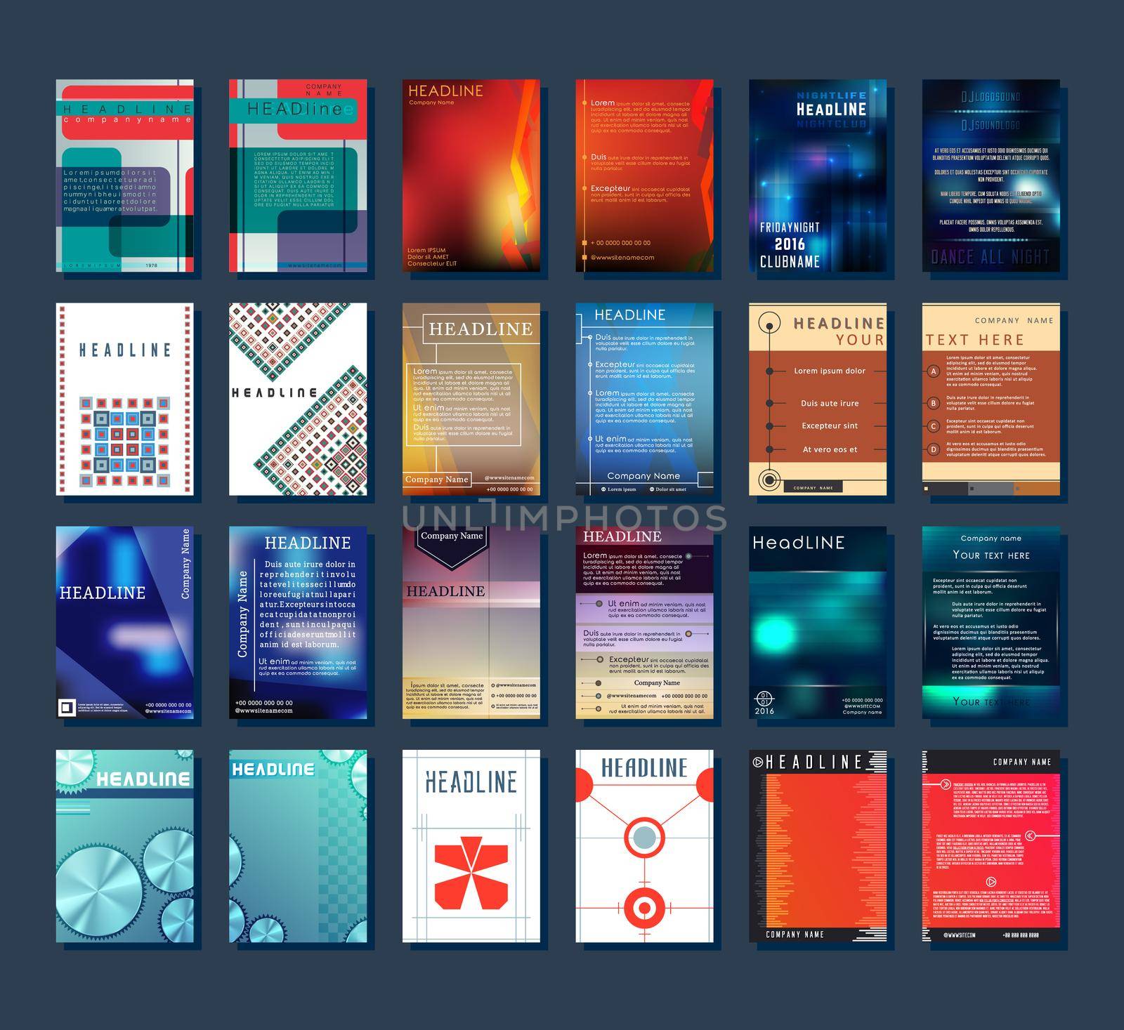Trendy various simple design covers brochure or flyer template. Set of flyer brochure minimal design templates. Vector illustration.