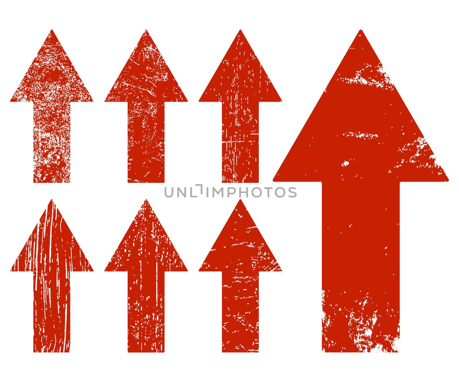 Set of red grunge arrows. Vector illustration.