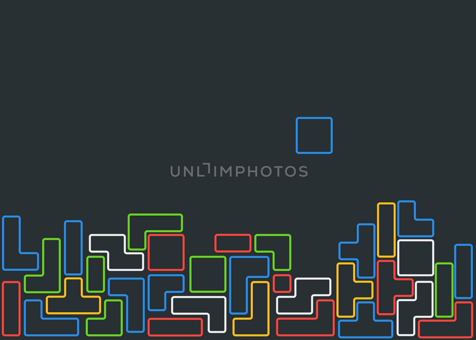 Old video game square template. Colored line brick game pieces. Vector illustration.