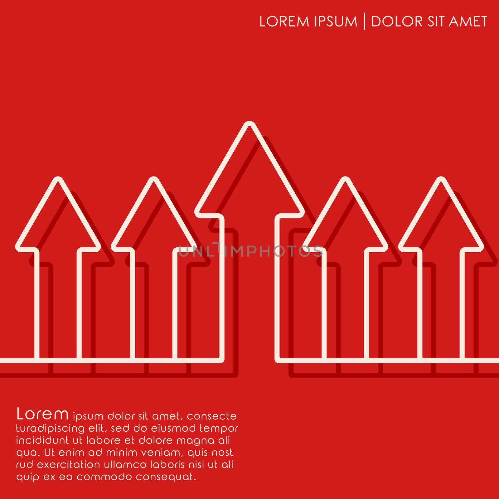 Outline arrows on red background. Brochures, flyer, card design template. Vector illustration