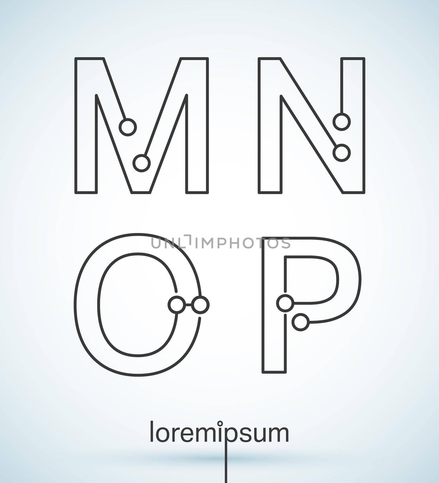 Connection dots font. Set of letters M, N, O, P logo or icon vector design